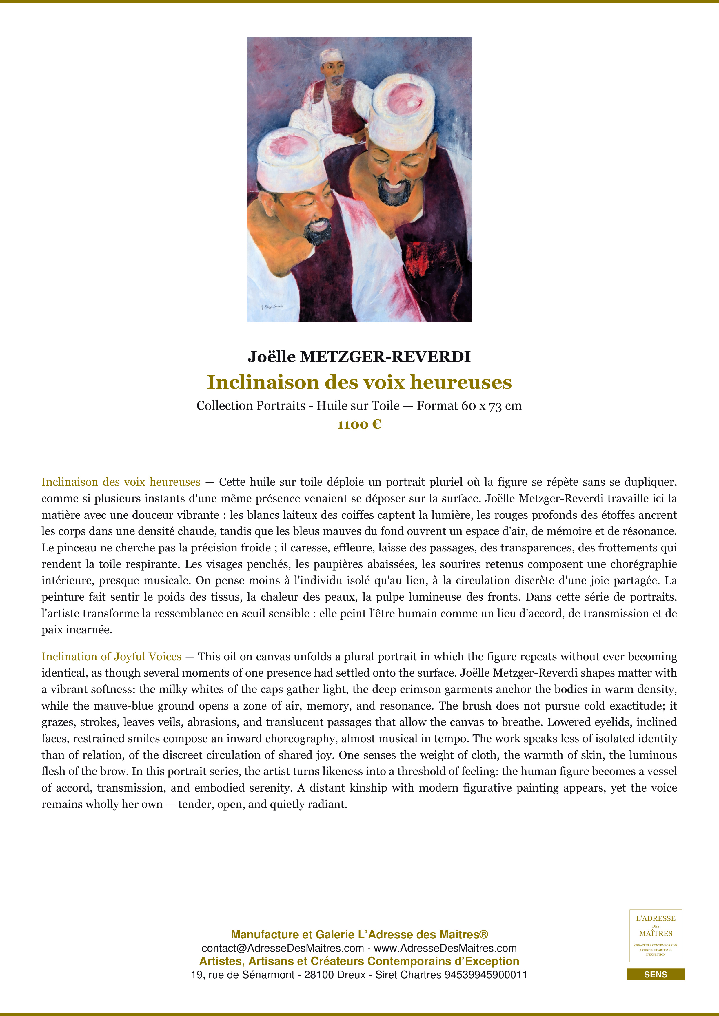Fiche Premium — Inclinaison des voix heureuses — Joëlle METZGER-REVERDI — L'Adresse des Maîtres®