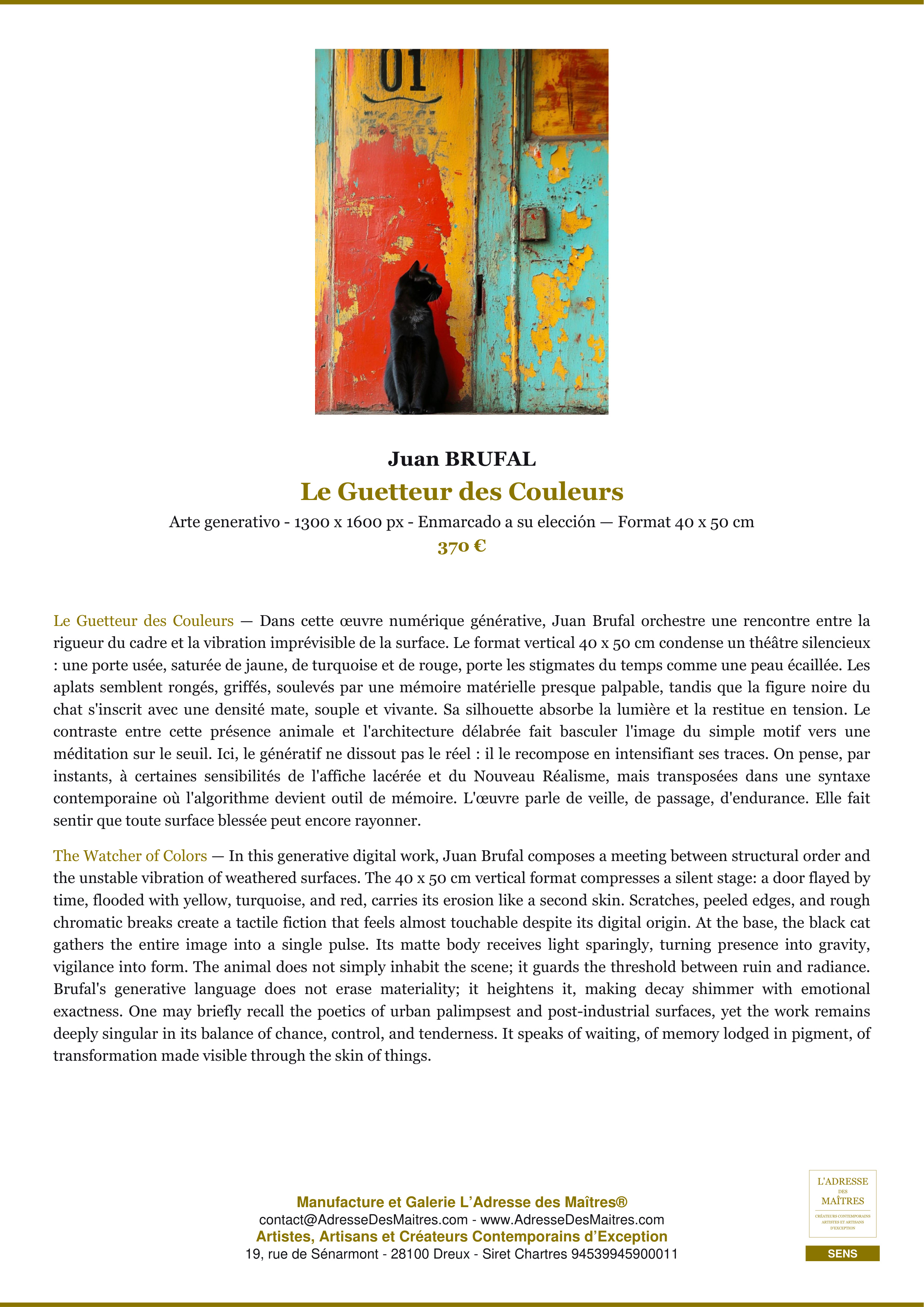 Fiche Premium — Le Guetteur des Couleurs — Juan BRUFAL — L'Adresse des Maîtres®