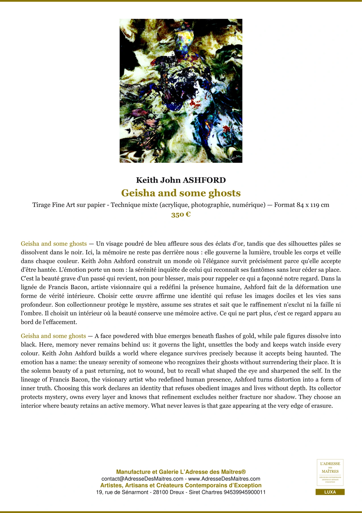 Fiche Premium - Geisha and some ghosts - Keith John ASHFORD - L'Adresse des Maîtres®