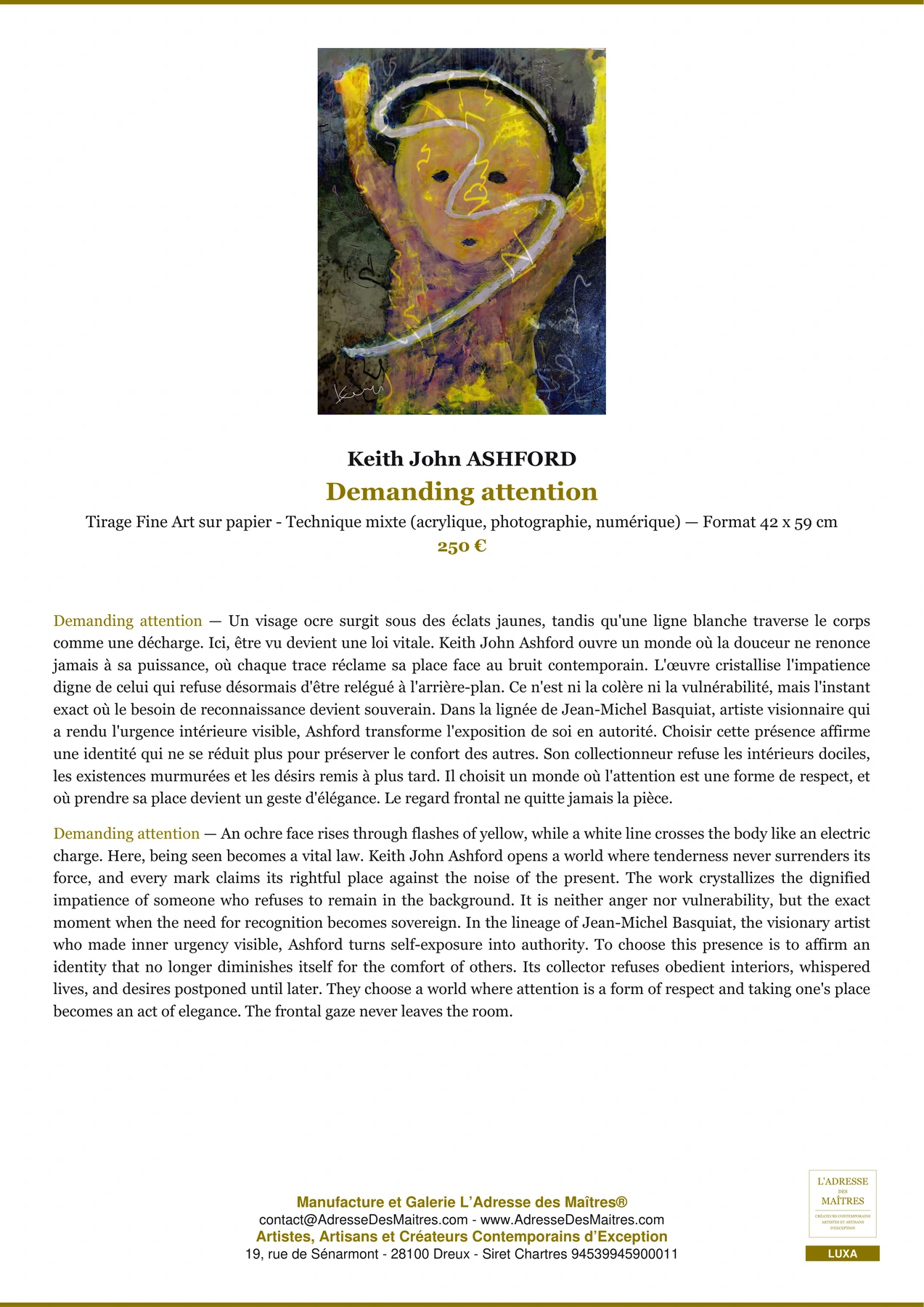 Fiche Premium - Demanding attention - Keith John ASHFORD - L'Adresse des Maîtres®