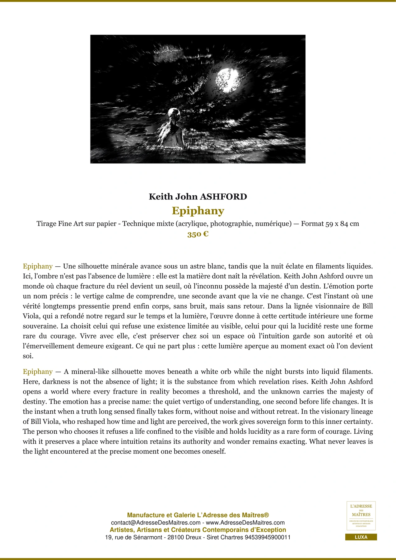 Fiche Premium - Epiphany - Keith John ASHFORD - L'Adresse des Maîtres®