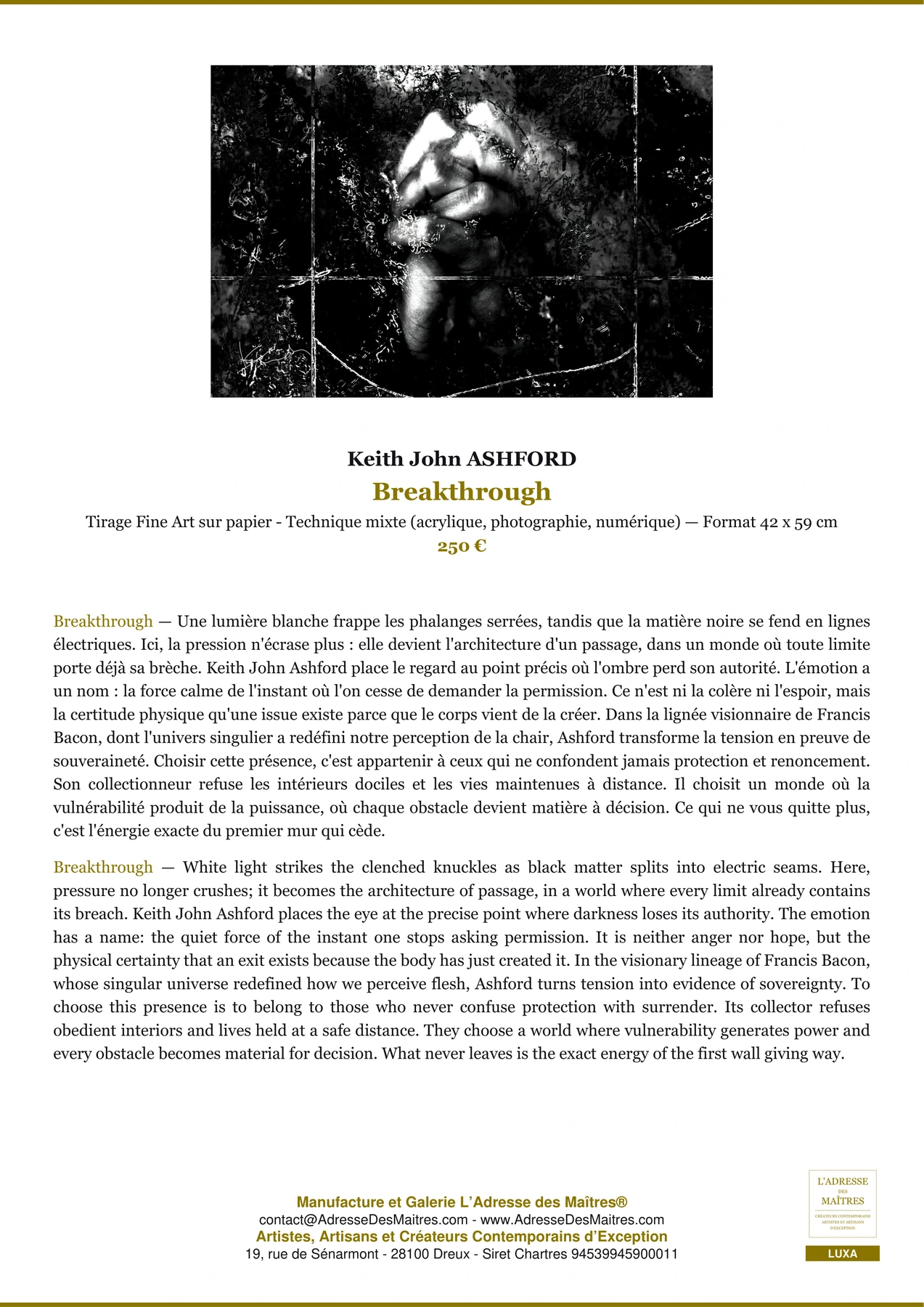 Fiche Premium - Breakthrough - Keith John ASHFORD - L'Adresse des Maîtres®