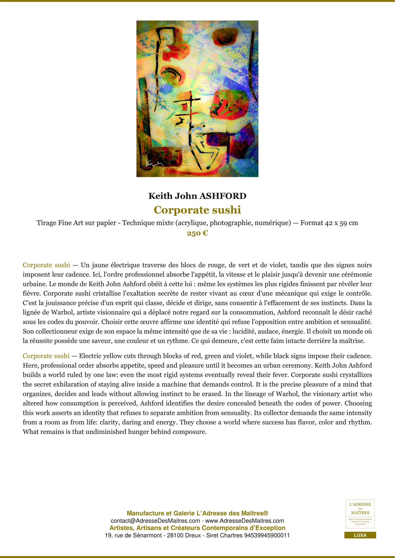 Fiche Premium - Corporate sushi - Keith John ASHFORD - L'Adresse des Maîtres®