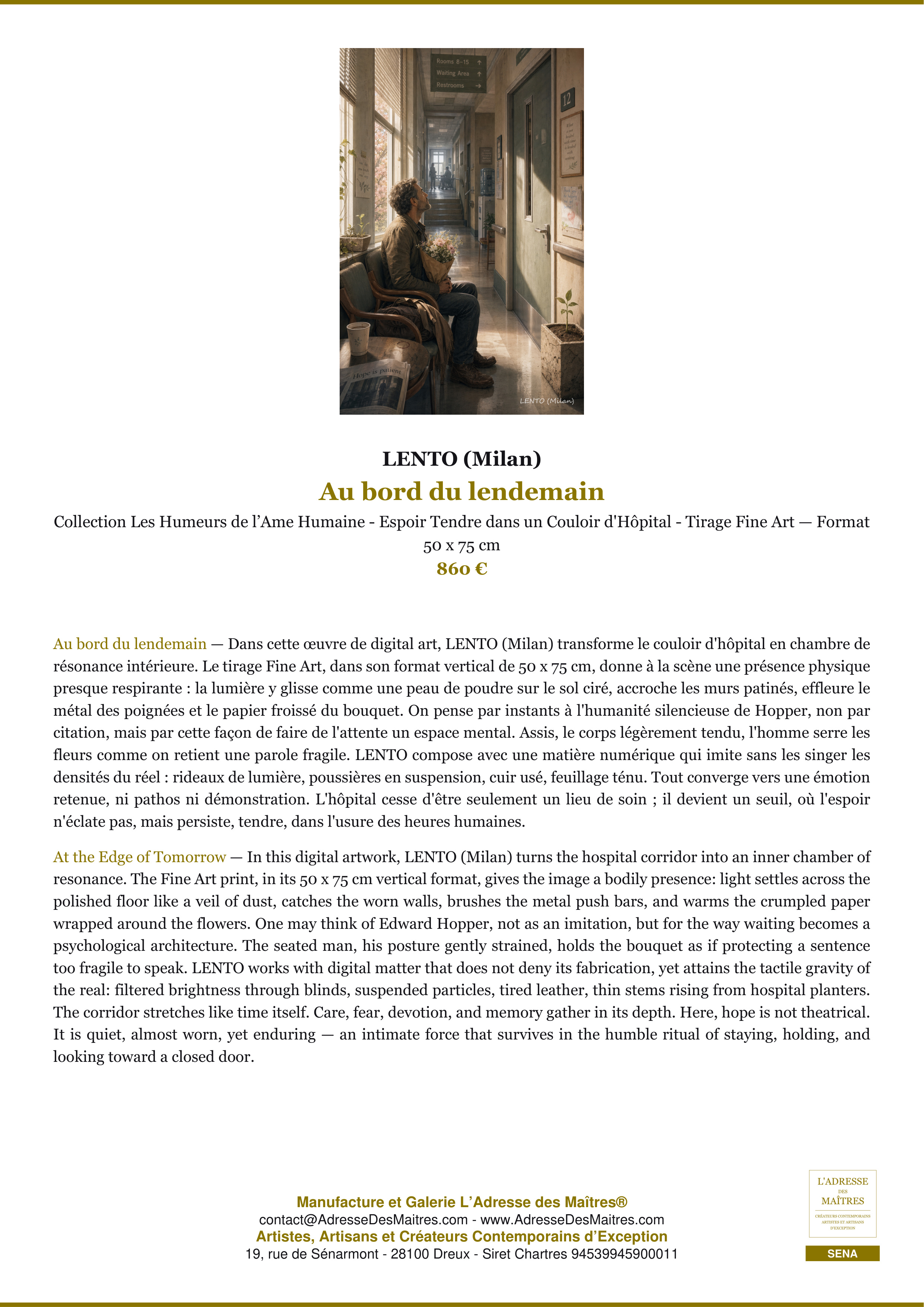 Fiche Premium — Au bord du lendemain — LENTO (Milan) — L'Adresse des Maîtres®