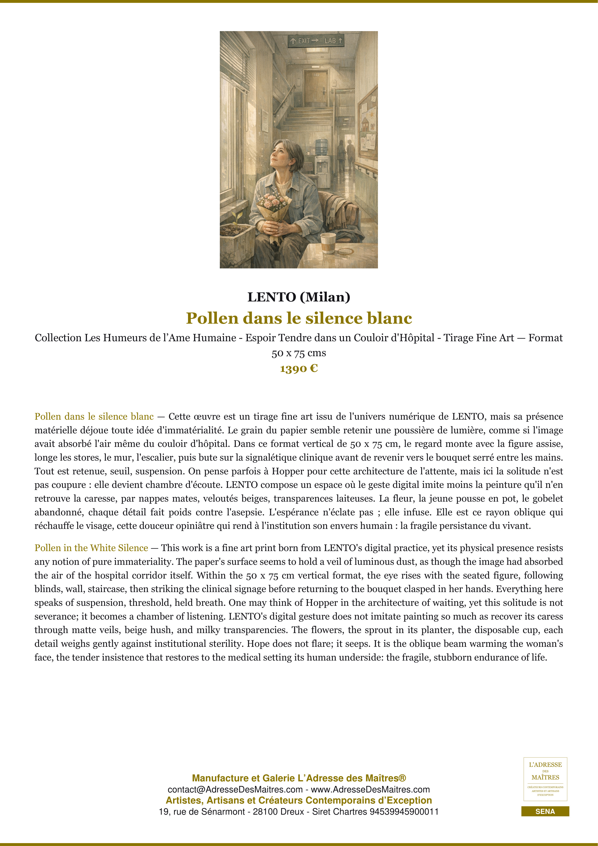 Fiche Premium — Pollen dans le silence blanc — LENTO (Milan) — L'Adresse des Maîtres®