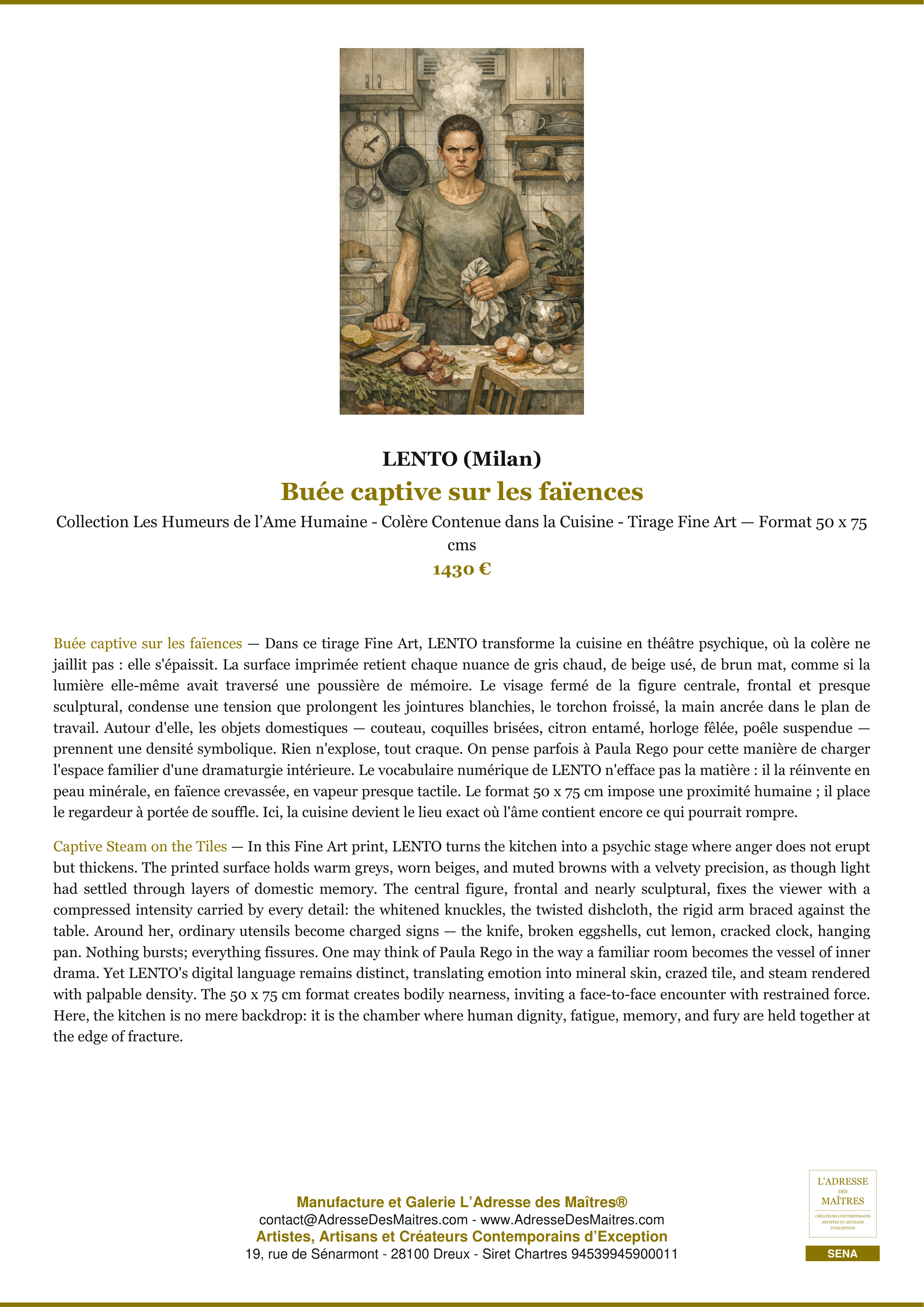 Fiche Premium — Buée captive sur les faïences — LENTO (Milan) — L'Adresse des Maîtres®