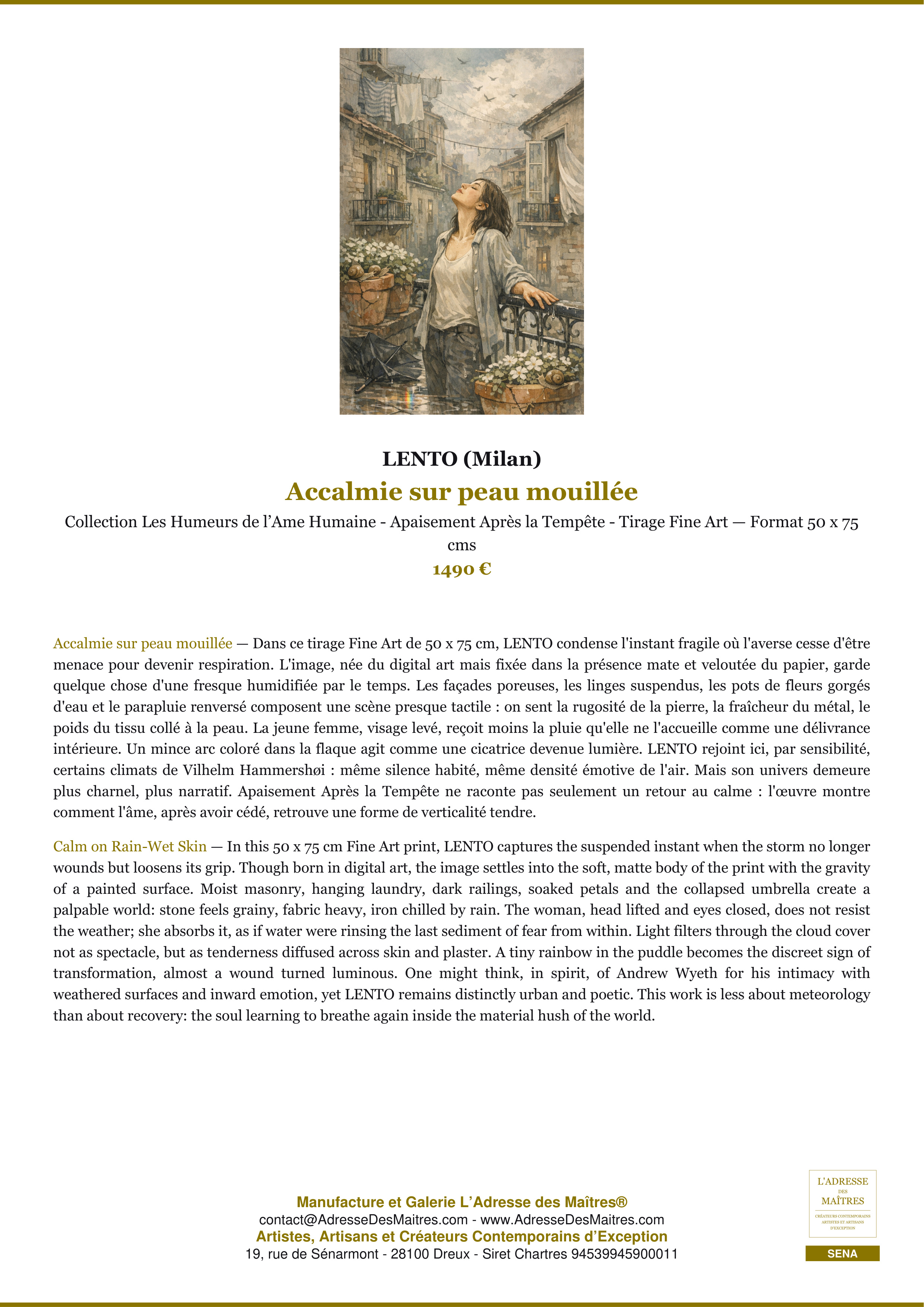 Fiche Premium — Accalmie sur peau mouillée — LENTO (Milan) — L'Adresse des Maîtres®