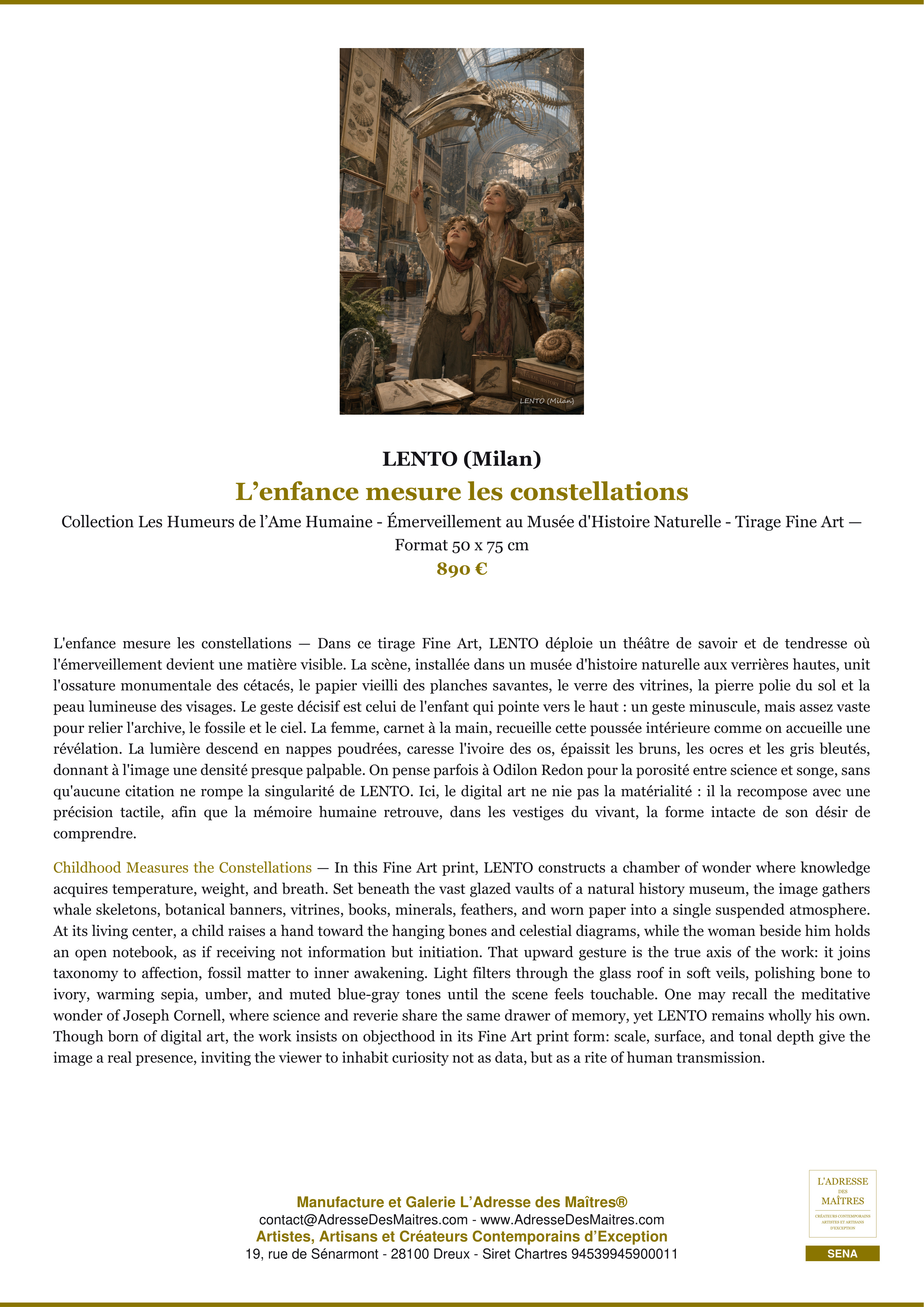 Fiche Premium — L’enfance mesure les constellations — LENTO (Milan) — L'Adresse des Maîtres®