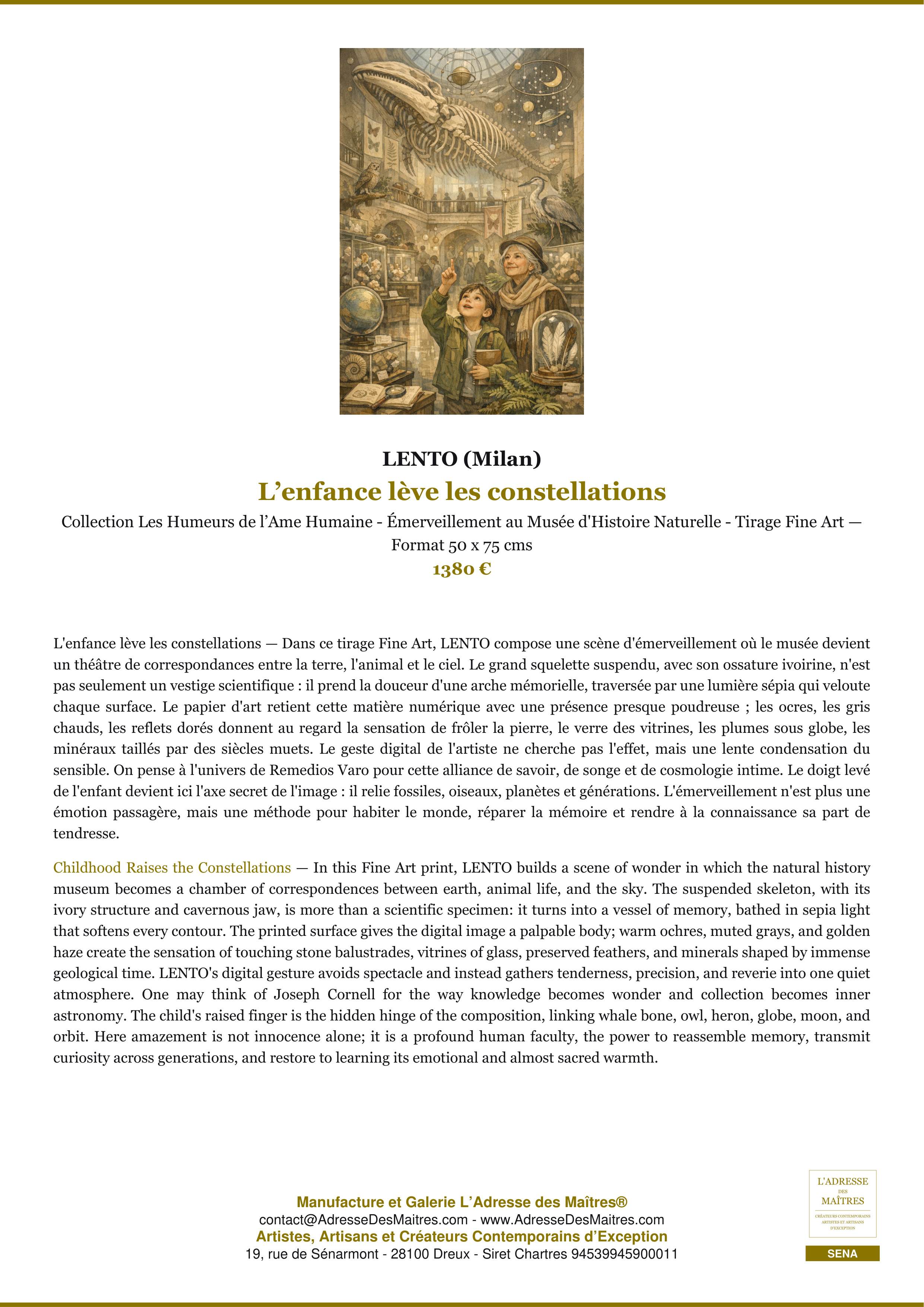 Fiche Premium — L’enfance lève les constellations — LENTO (Milan) — L'Adresse des Maîtres®