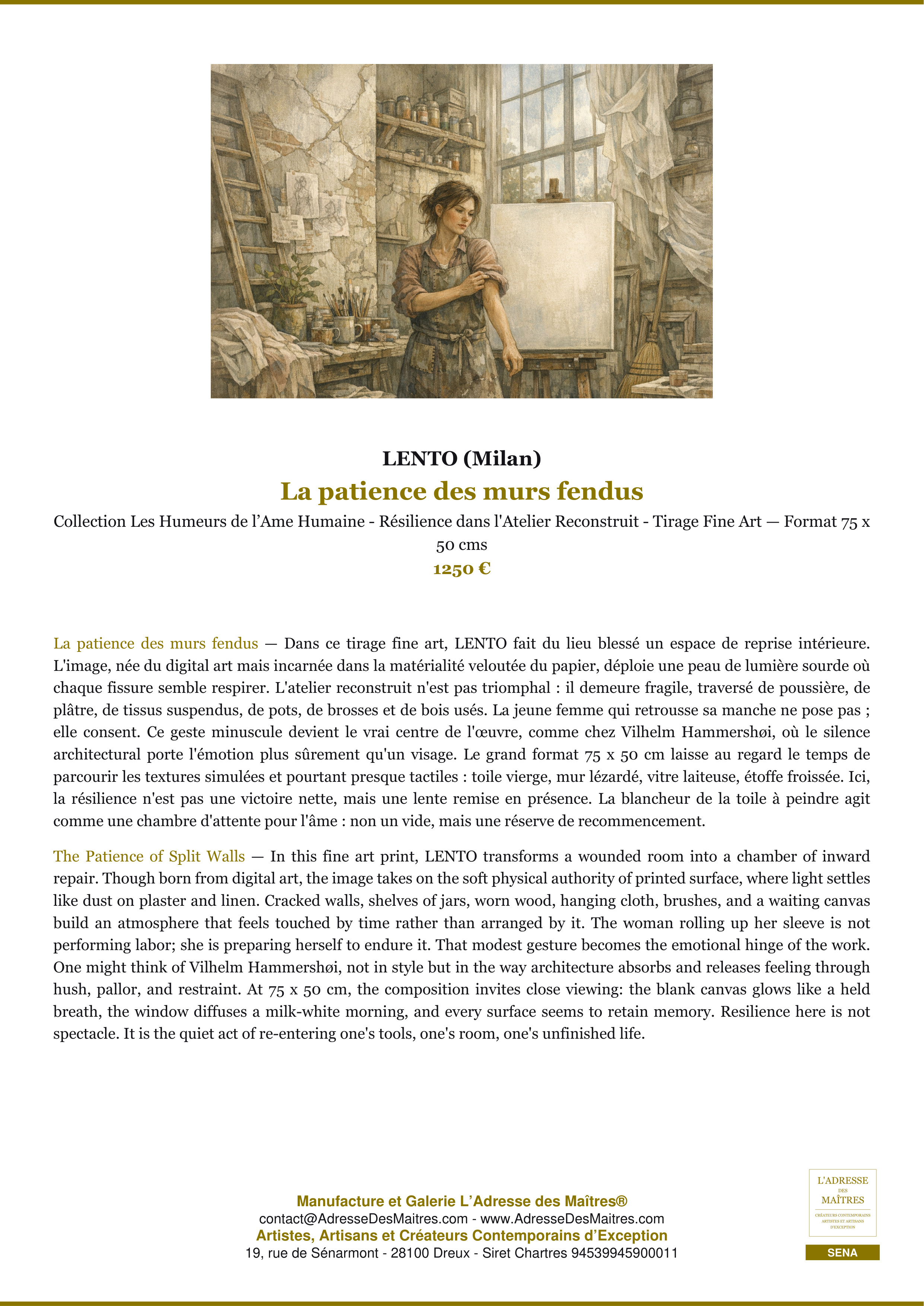 Fiche Premium — La patience des murs fendus — LENTO (Milan) — L'Adresse des Maîtres®