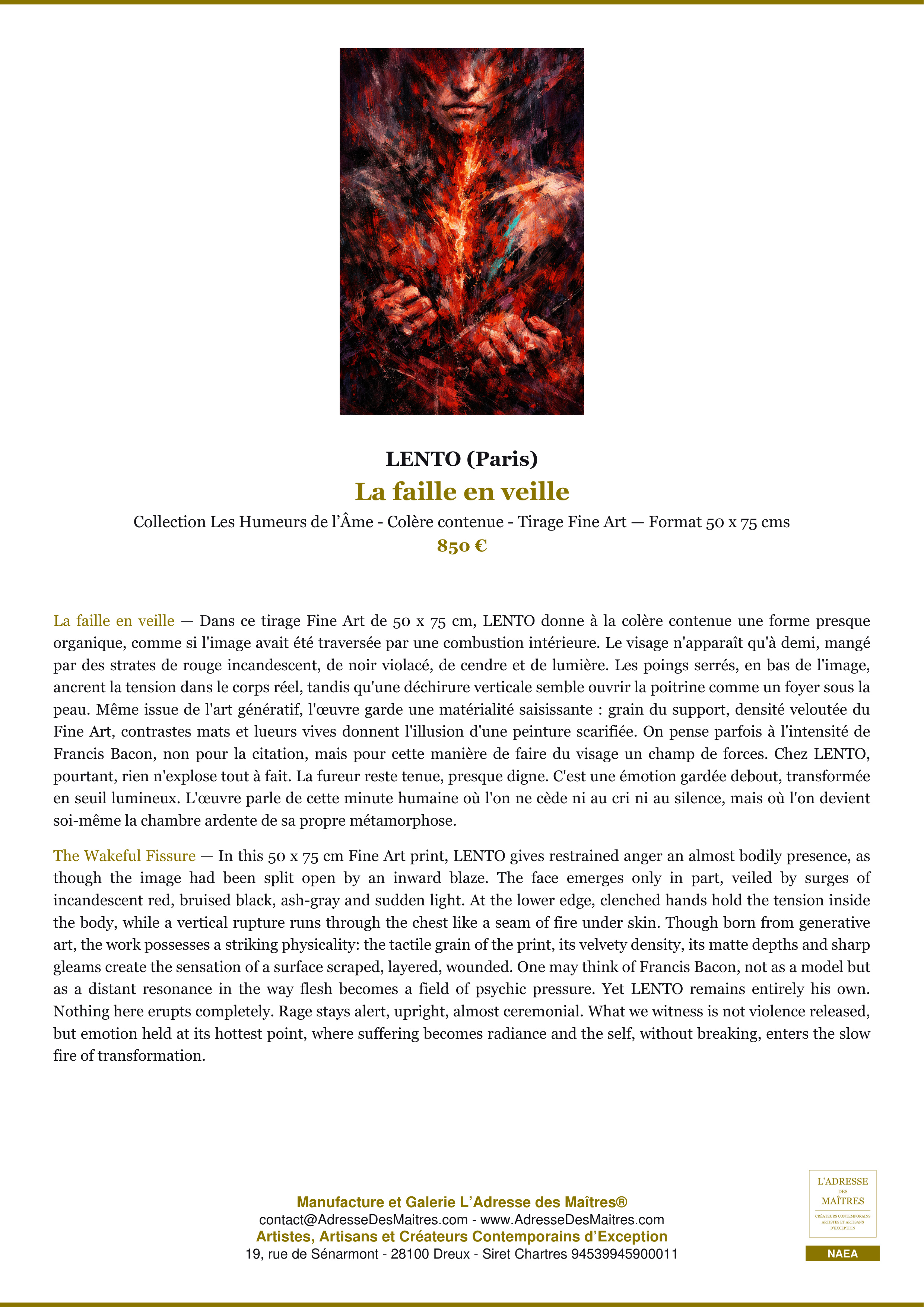 Fiche Premium — La faille en veille — LENTO (Paris) — L'Adresse des Maîtres®