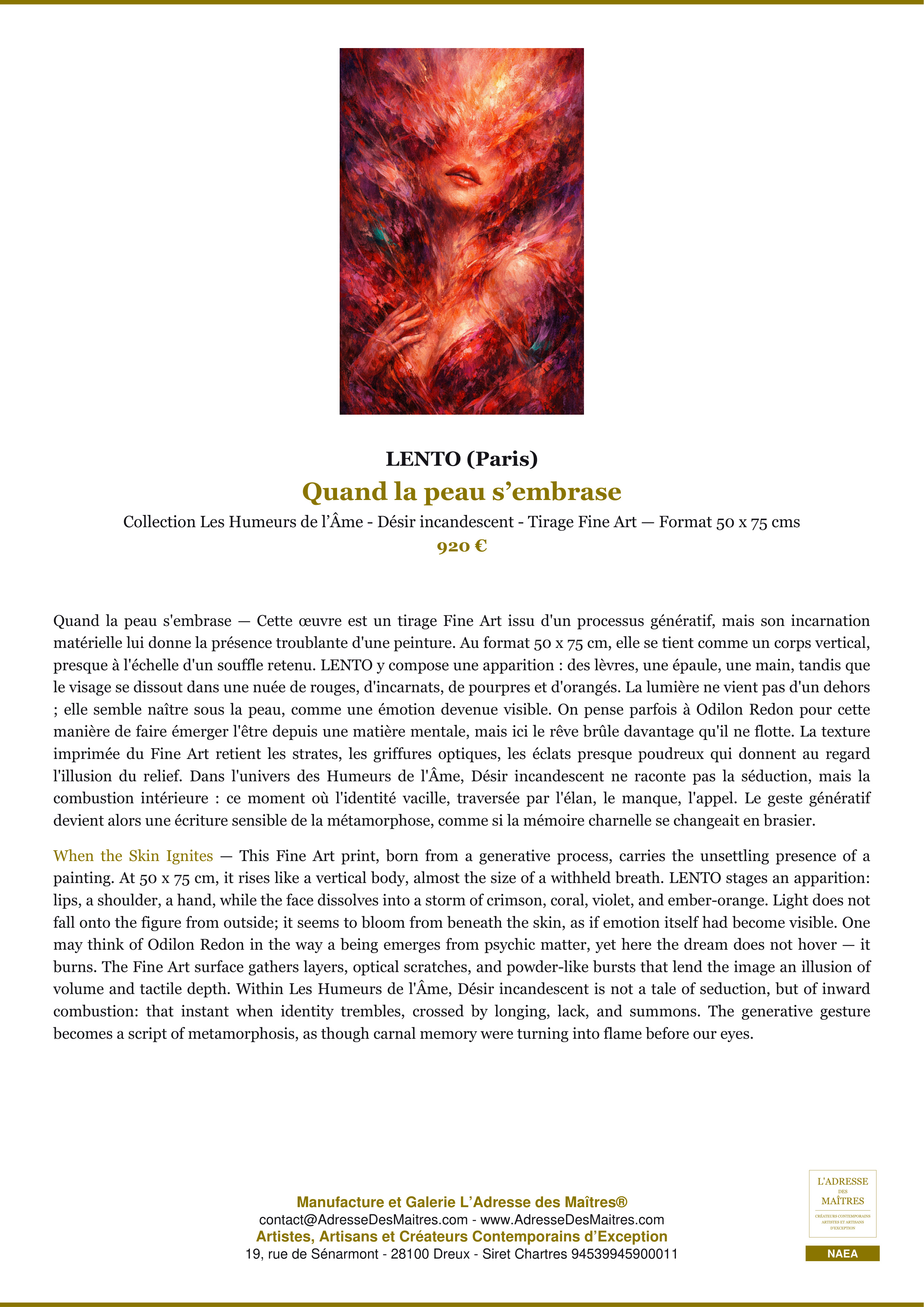 Fiche Premium — Quand la peau s’embrase — LENTO (Paris) — L'Adresse des Maîtres®