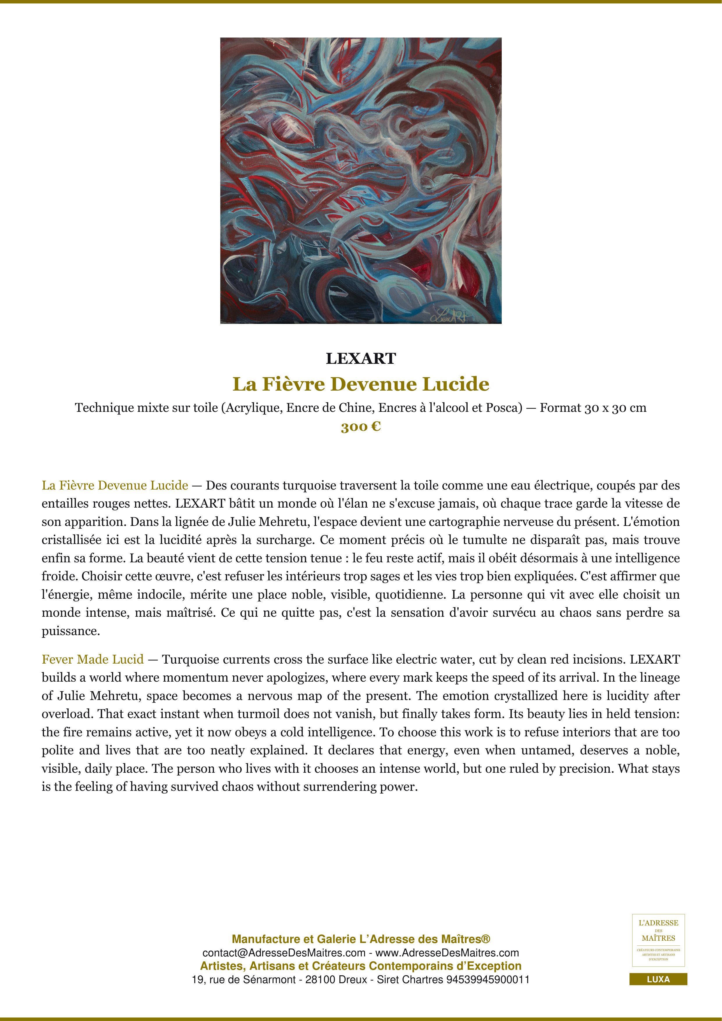Fiche Premium — La Fièvre Devenue Lucide — LEXART — L'Adresse des Maîtres®