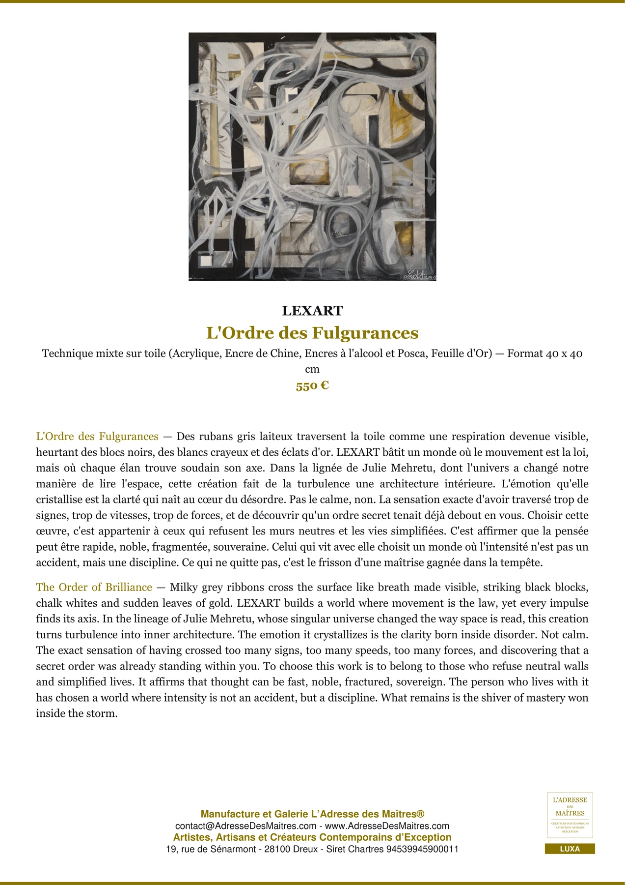 Fiche Premium - L'Ordre des Fulgurances - LEXART - L'Adresse des Maîtres®