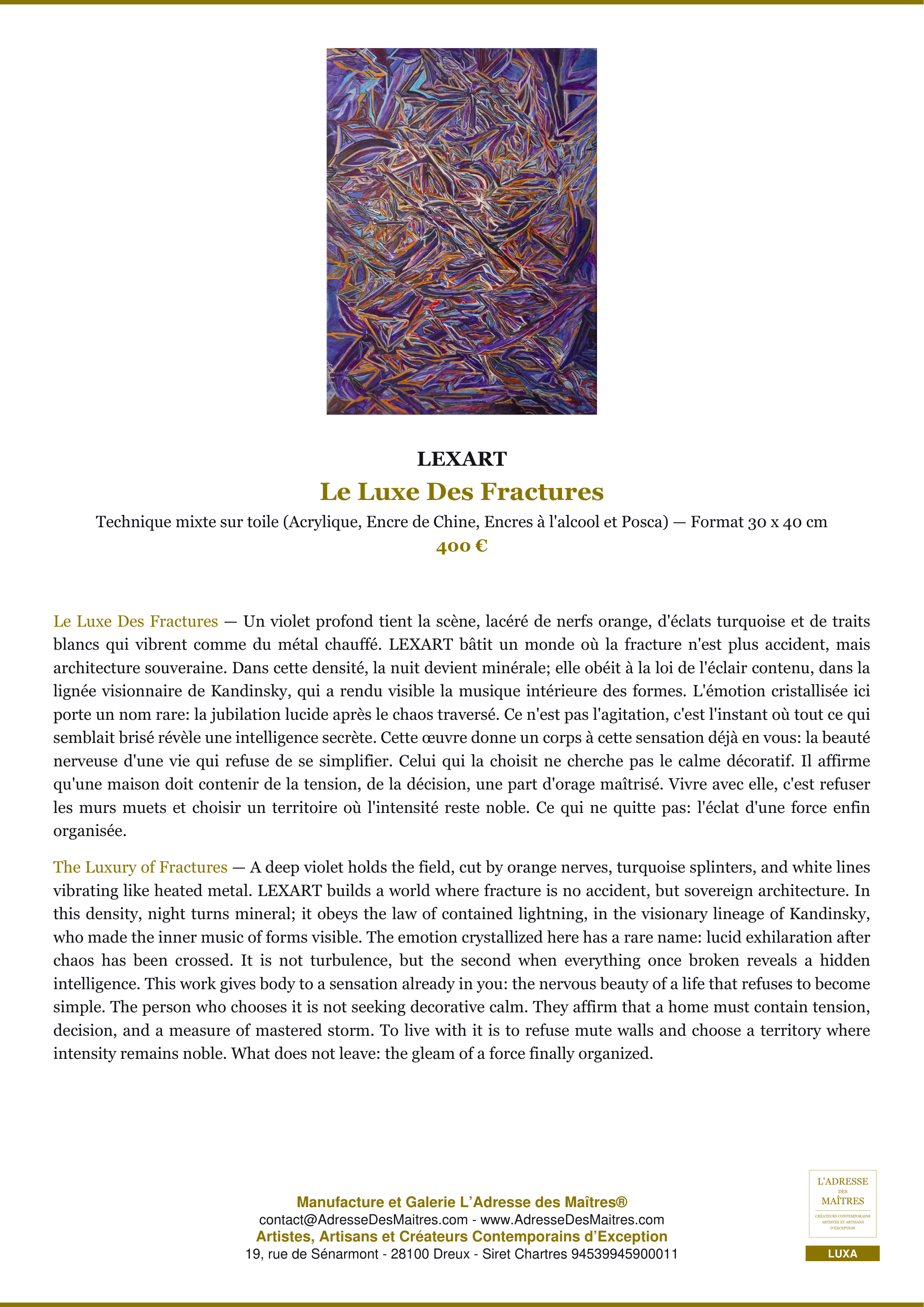 Fiche Premium — Le Luxe Des Fractures — LEXART — L'Adresse des Maîtres®