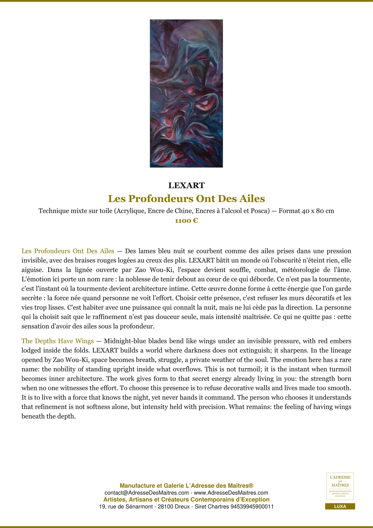 Fiche Premium - Les Profondeurs Ont Des Ailes - LEXART - L'Adresse des Maîtres®