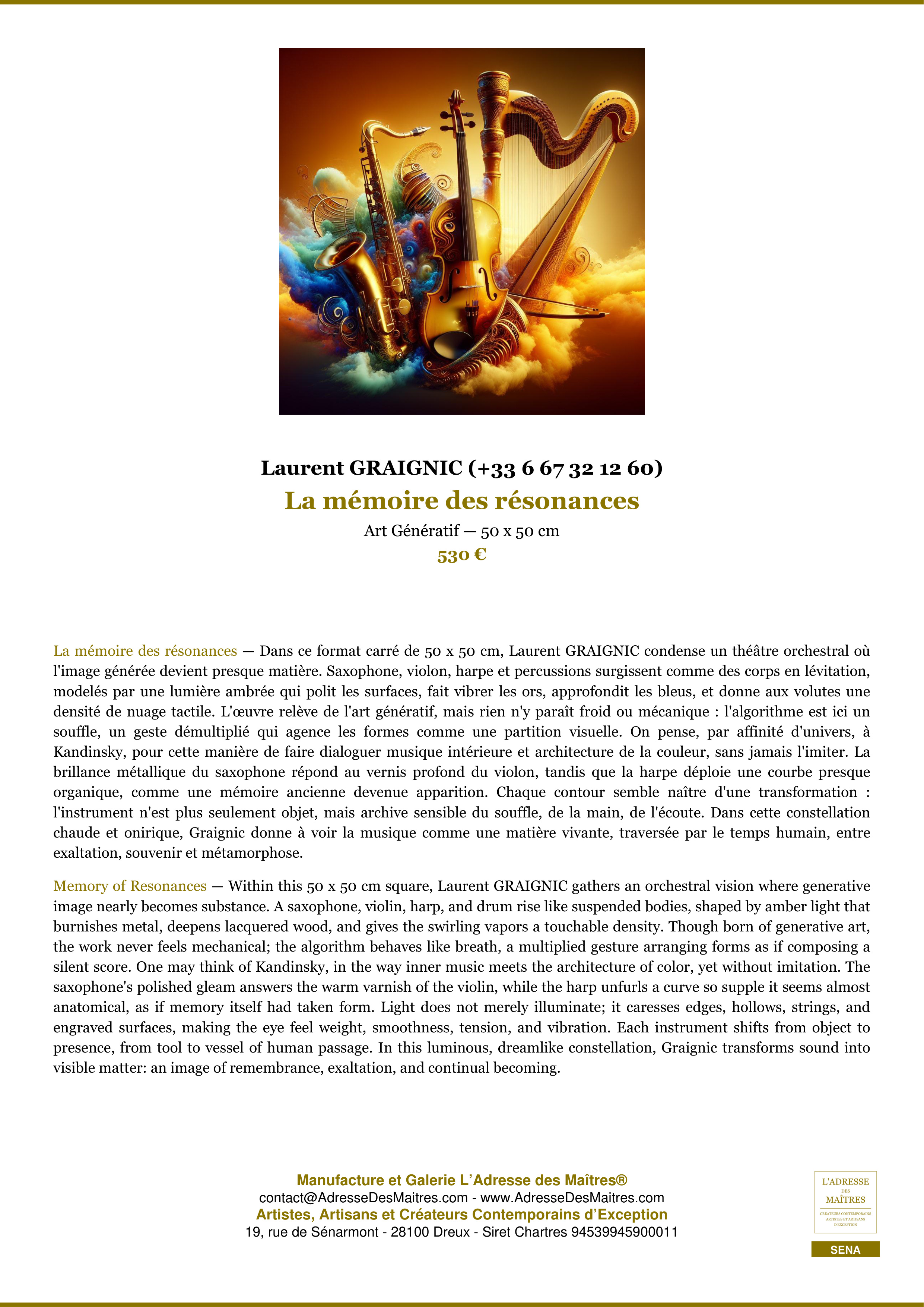 Fiche Premium — La mémoire des résonances — Laurent GRAIGNIC (+33 6 67 32 12 60) — L'Adresse des Maîtres®