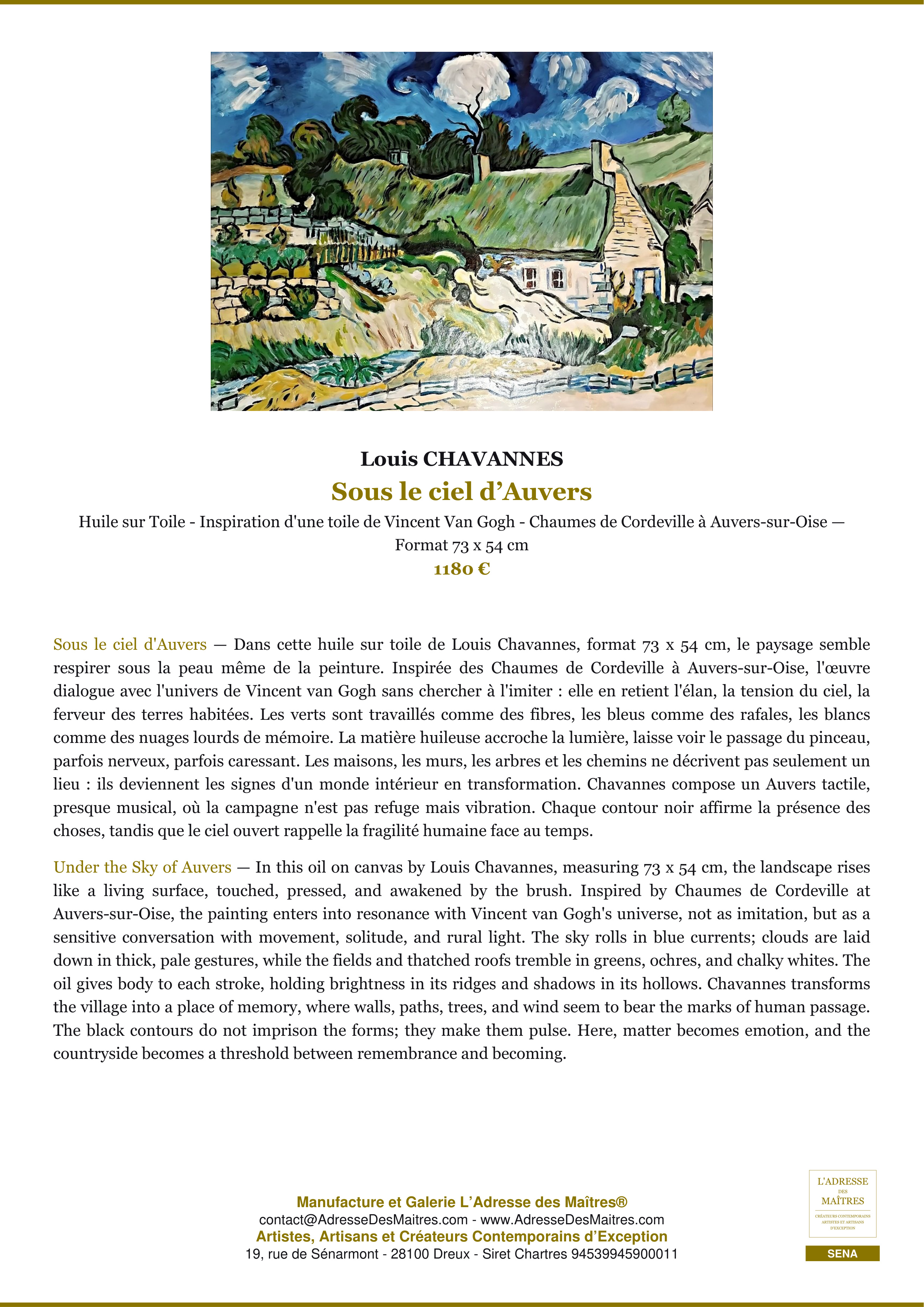 Fiche Premium — Sous le ciel d’Auvers — Louis CHAVANNES — L'Adresse des Maîtres®