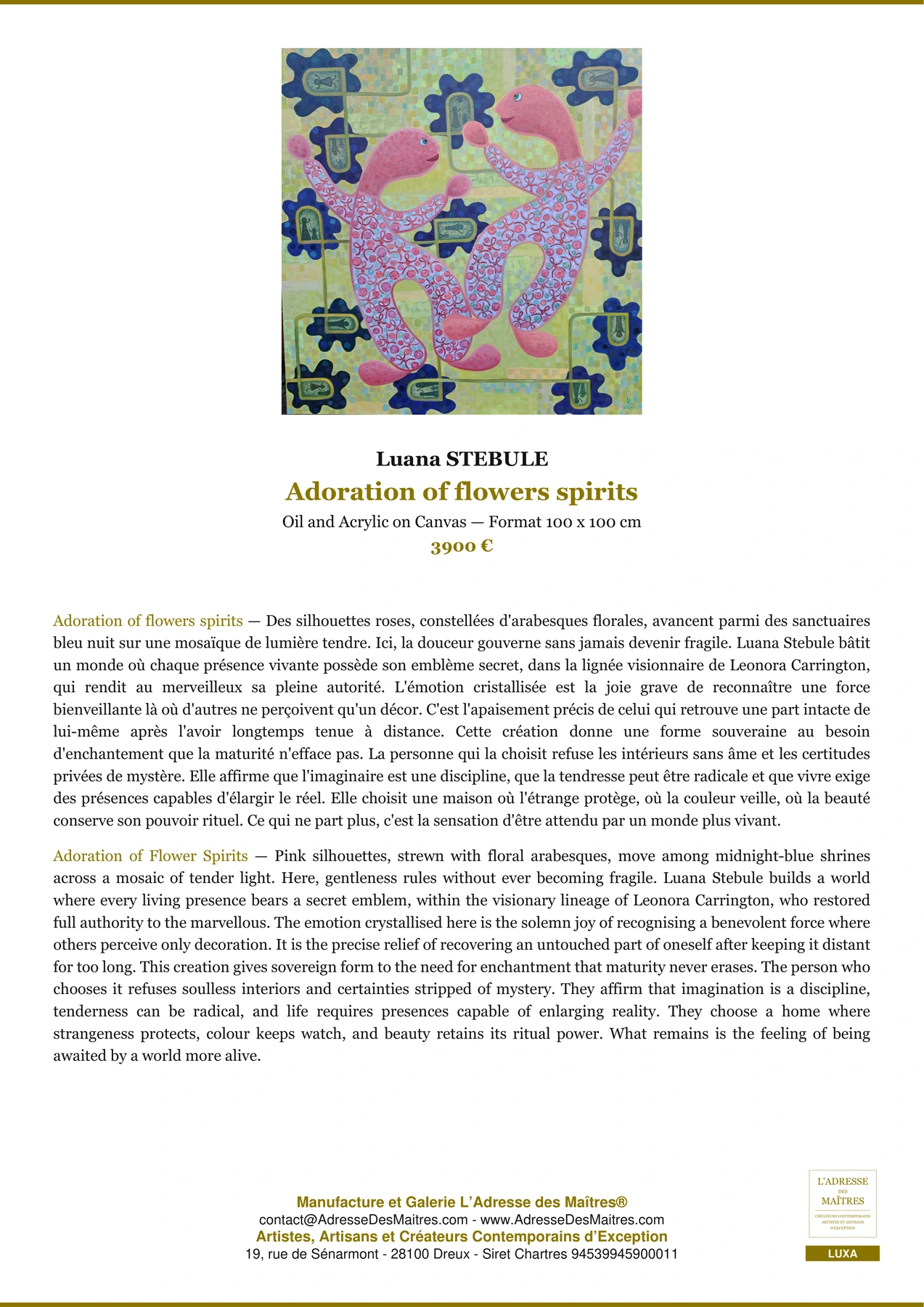 Fiche Premium - Adoration of flowers spirits - Luana STEBULE - L'Adresse des Maîtres®
