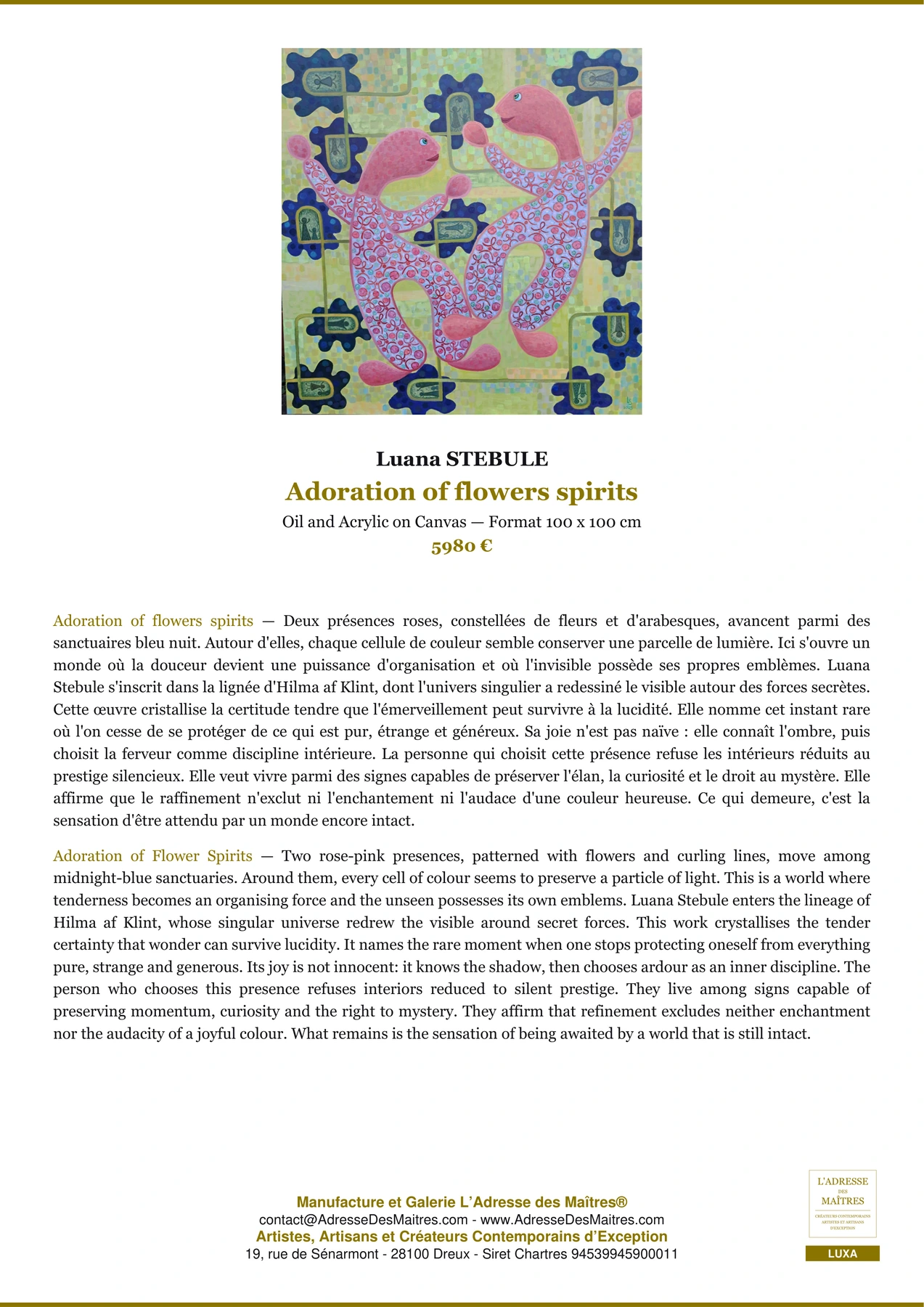 Fiche Premium - Adoration of flowers spirits - Luana STEBULE - L'Adresse des Maîtres®