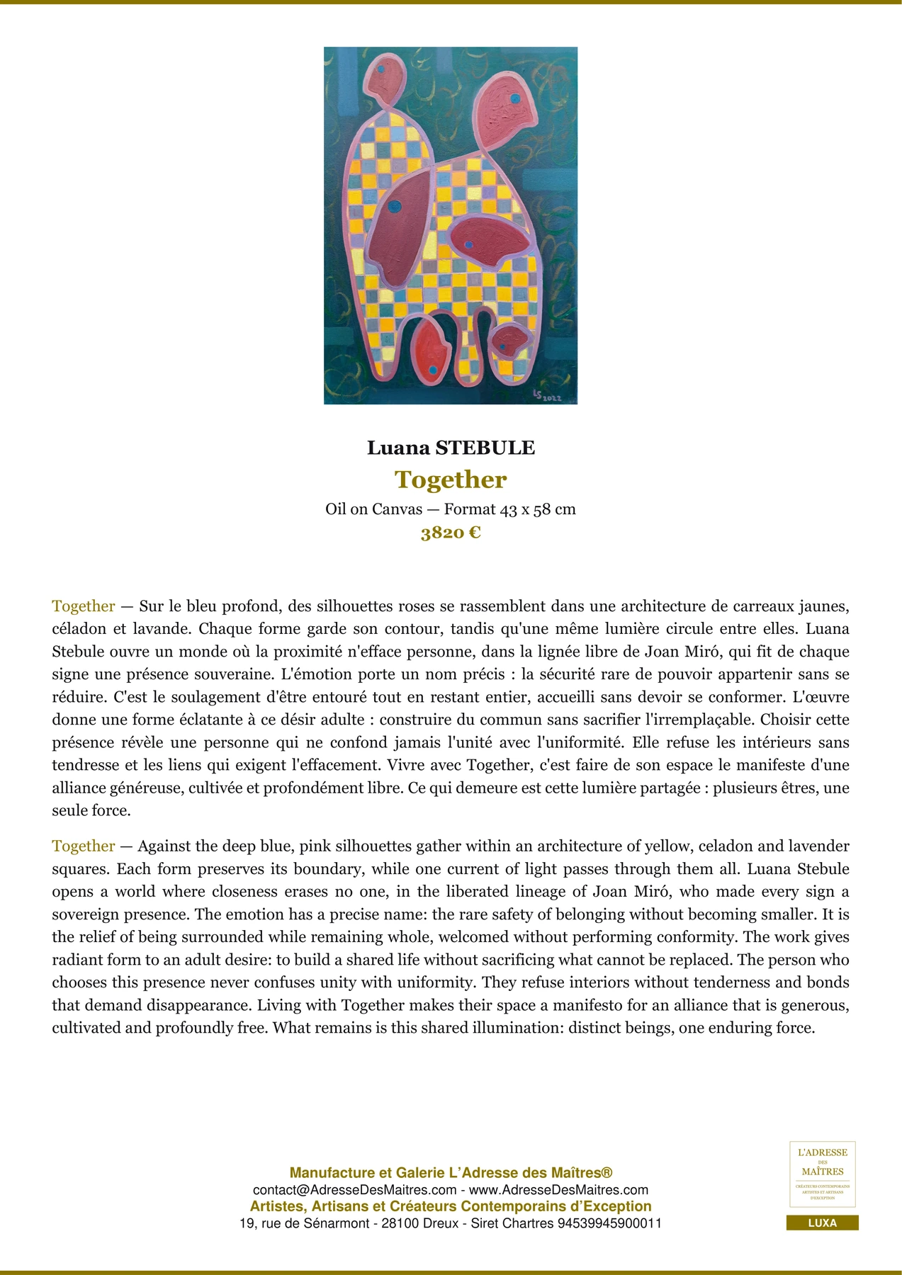 Fiche Premium - Together - Luana STEBULE - L'Adresse des Maîtres®