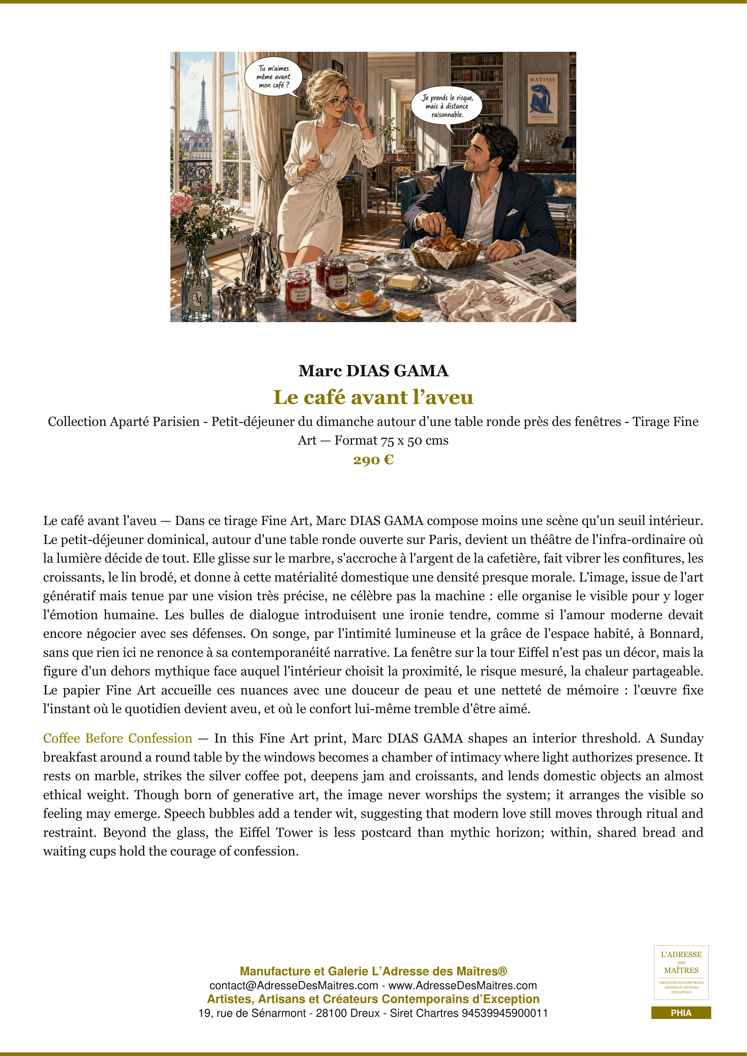 Fiche Premium — Le café avant l’aveu — Marc DIAS GAMA — L'Adresse des Maîtres®