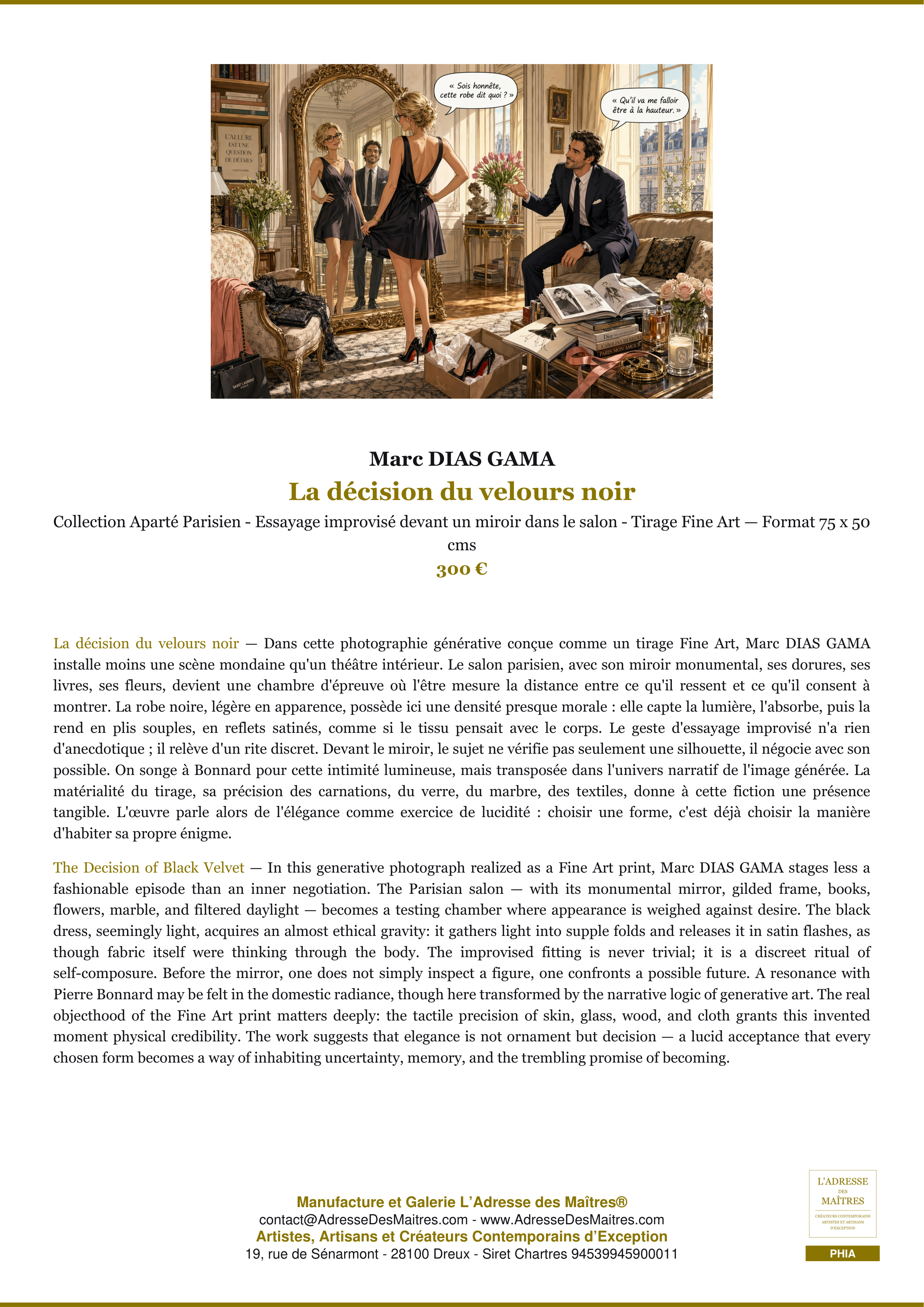 Fiche Premium — La décision du velours noir — Marc DIAS GAMA — L'Adresse des Maîtres®