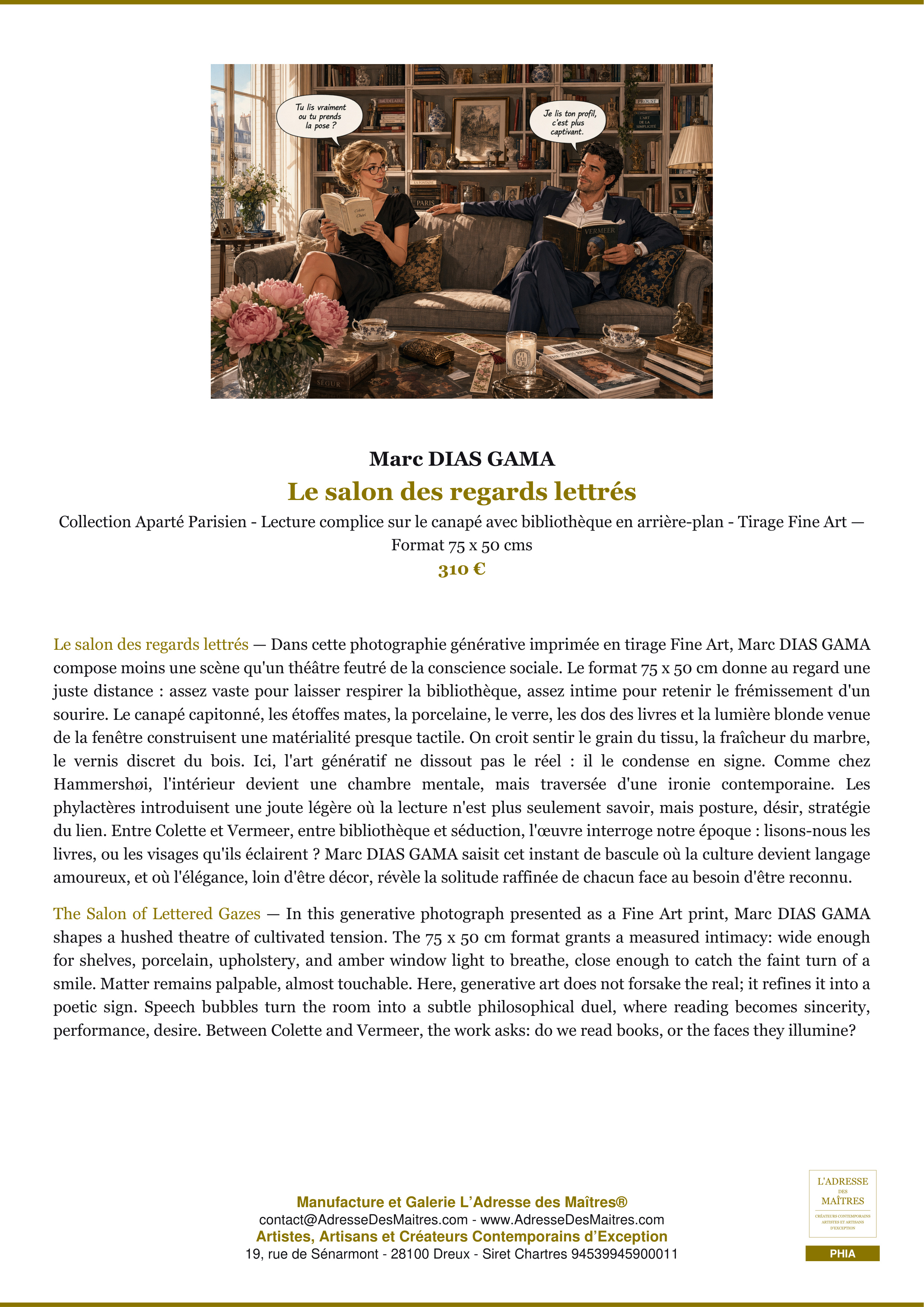 Fiche Premium — Le salon des regards lettrés — Marc DIAS GAMA — L'Adresse des Maîtres®