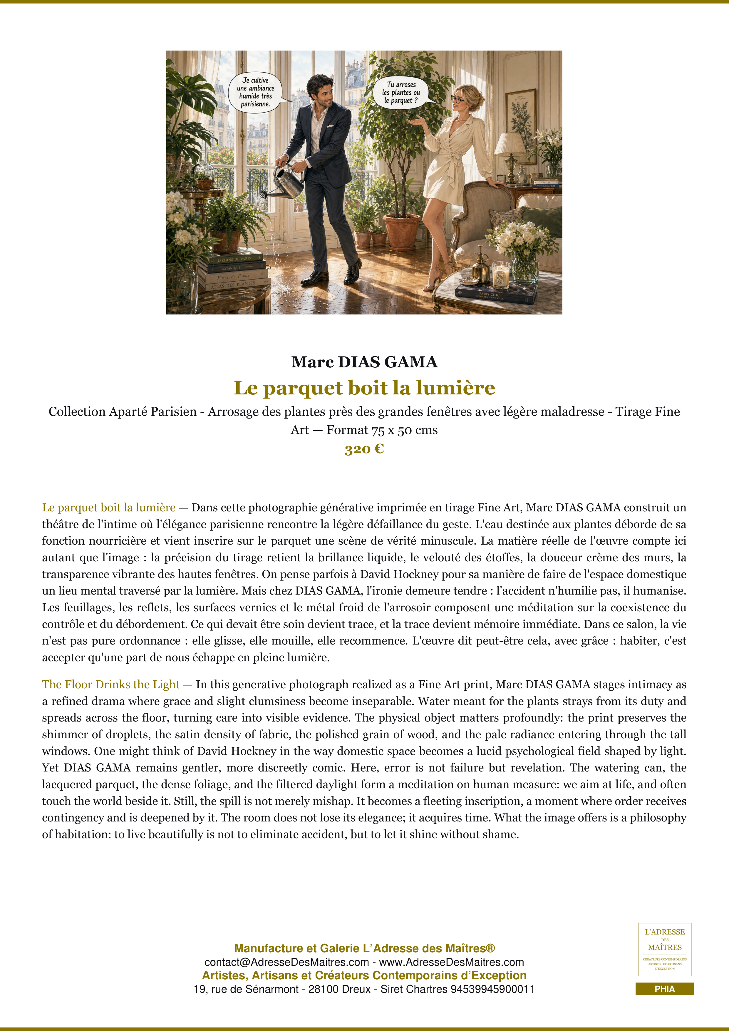 Fiche Premium — Le parquet boit la lumière — Marc DIAS GAMA — L'Adresse des Maîtres®