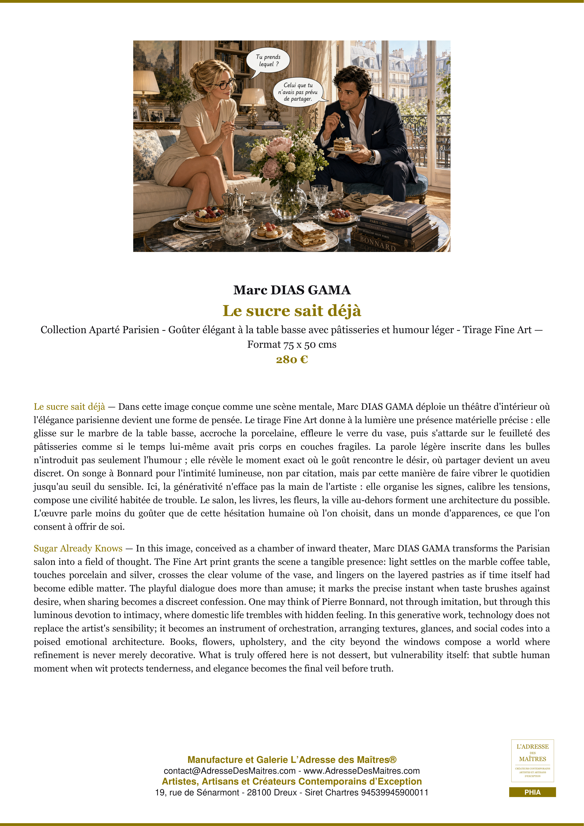 Fiche Premium — Le sucre sait déjà — Marc DIAS GAMA — L'Adresse des Maîtres®