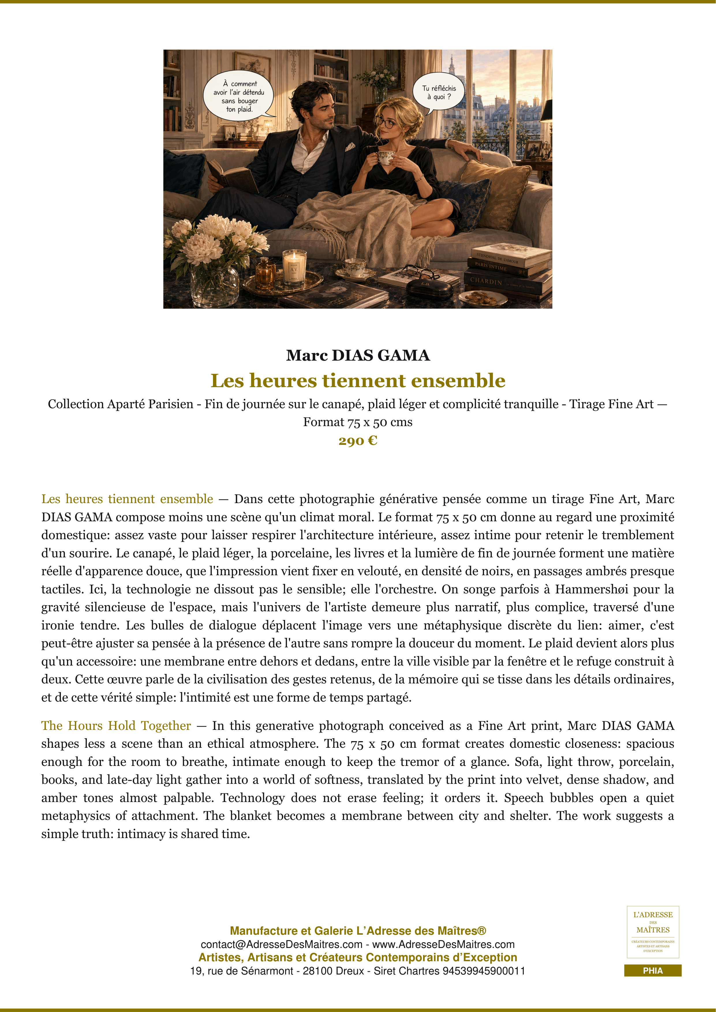 Fiche Premium — Les heures tiennent ensemble — Marc DIAS GAMA — L'Adresse des Maîtres®