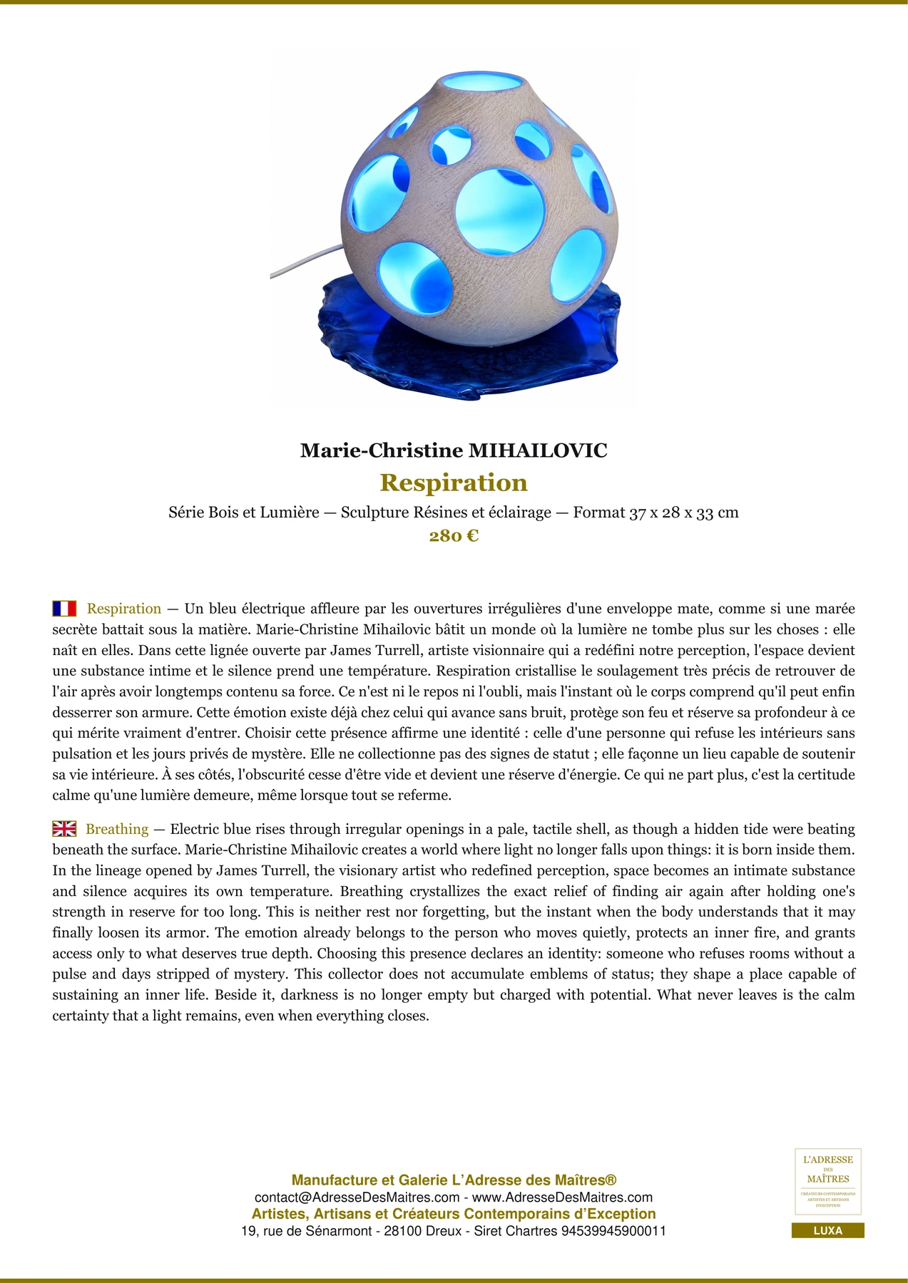 Fiche Premium - Respiration - Marie-Christine MIHAILOVIC - L'Adresse des Maîtres®