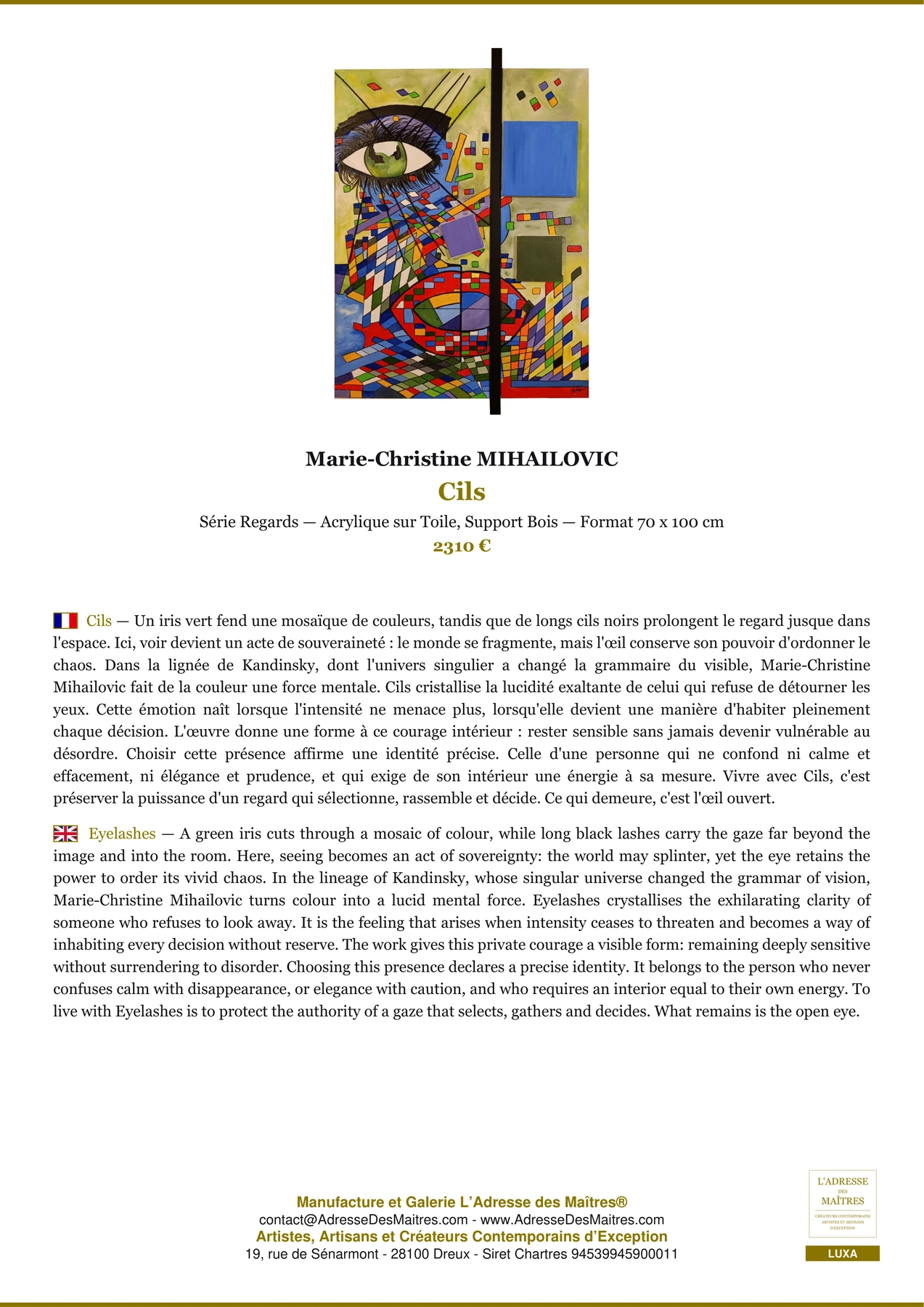 Fiche Premium - Cils - Marie-Christine MIHAILOVIC - L'Adresse des Maîtres®