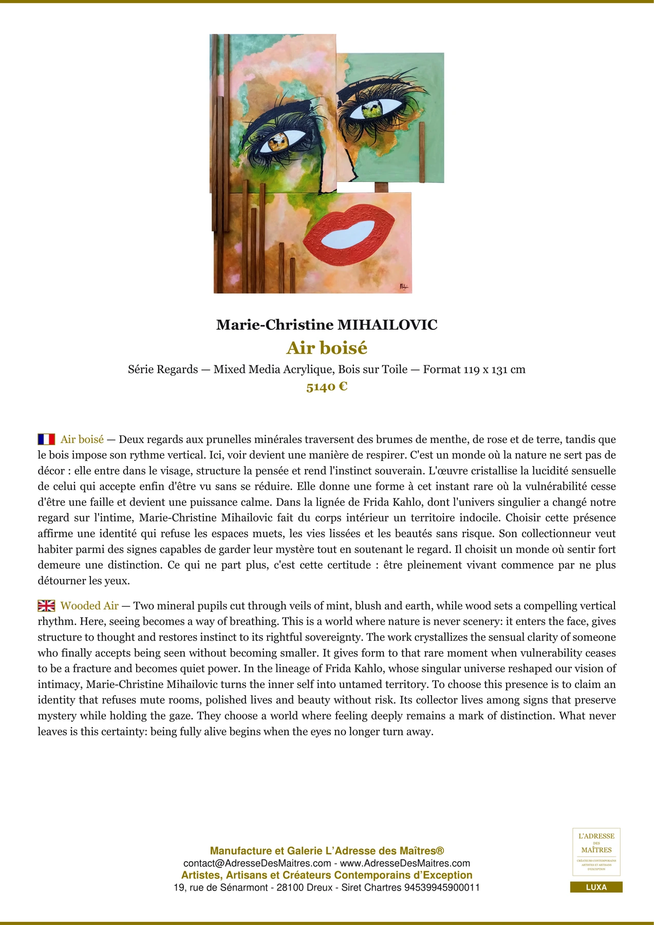 Fiche Premium - Air boisé - Marie-Christine MIHAILOVIC - L'Adresse des Maîtres®