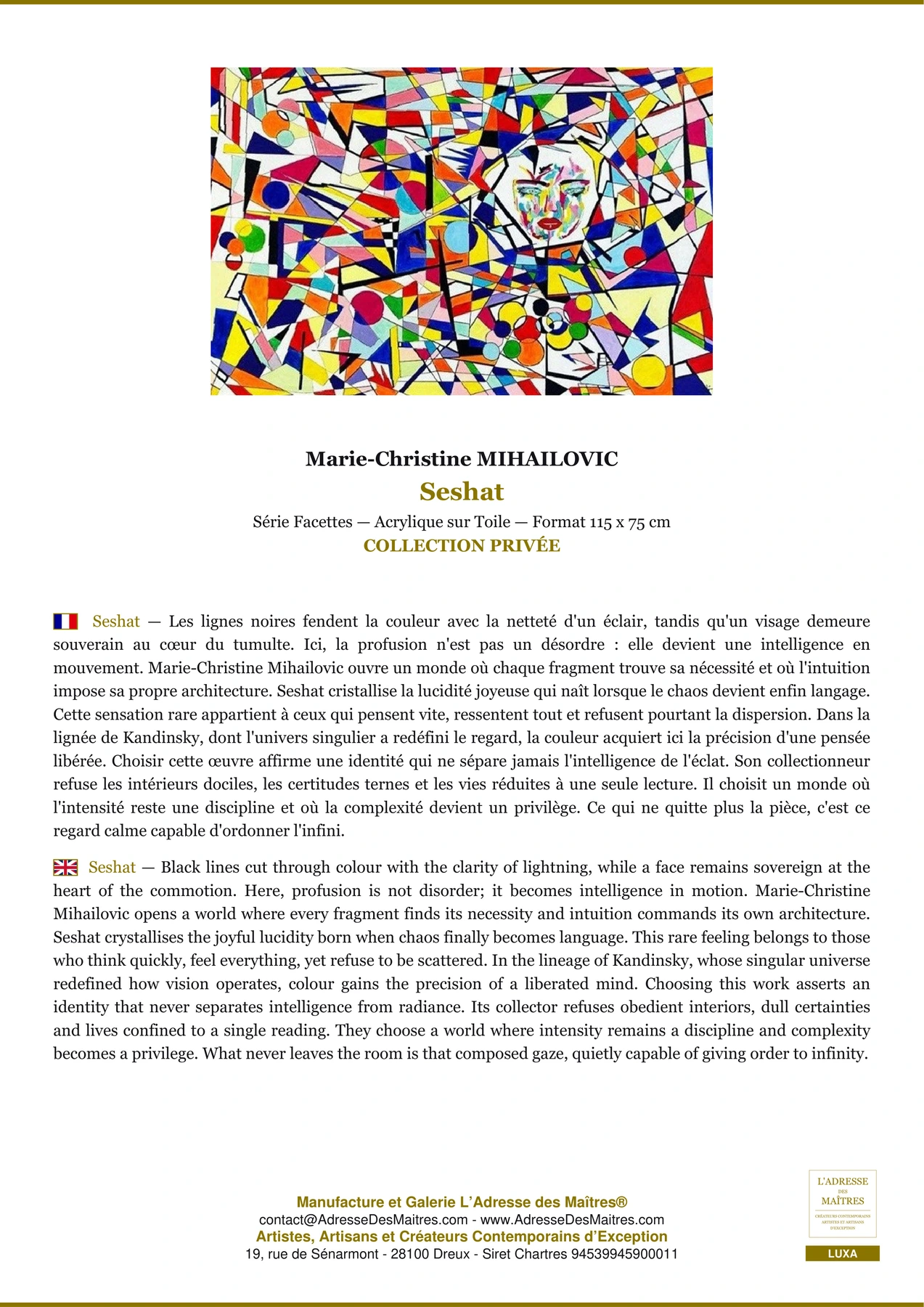 Fiche Premium - Seshat - Marie-Christine MIHAILOVIC - L'Adresse des Maîtres®