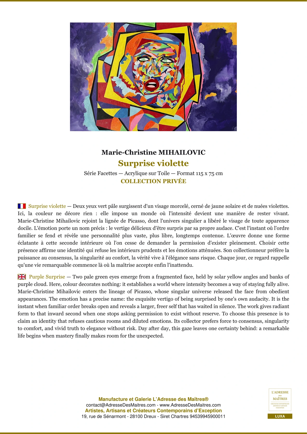 Fiche Premium - Surprise violette - Marie-Christine MIHAILOVIC - L'Adresse des Maîtres®