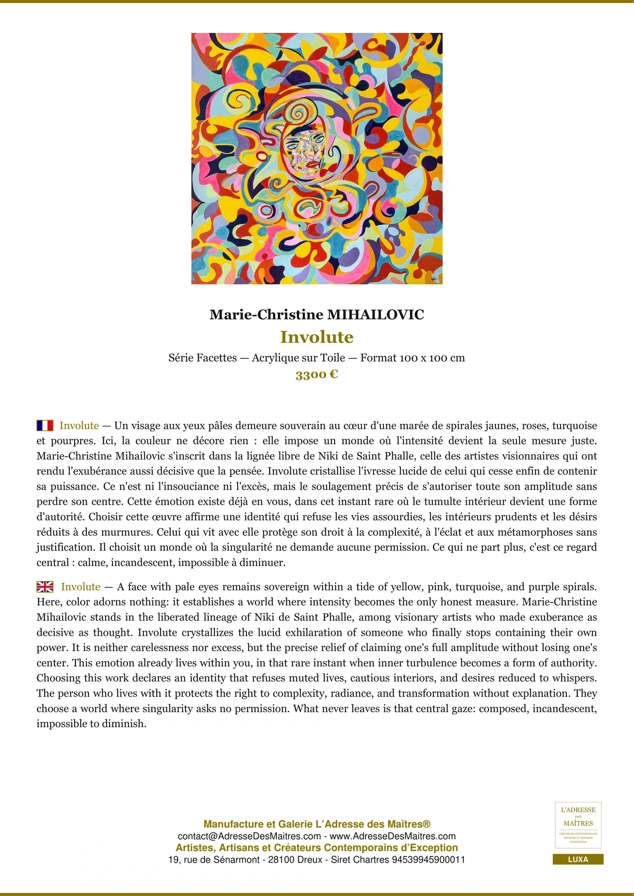 Fiche Premium - Involute - Marie-Christine MIHAILOVIC - L'Adresse des Maîtres®