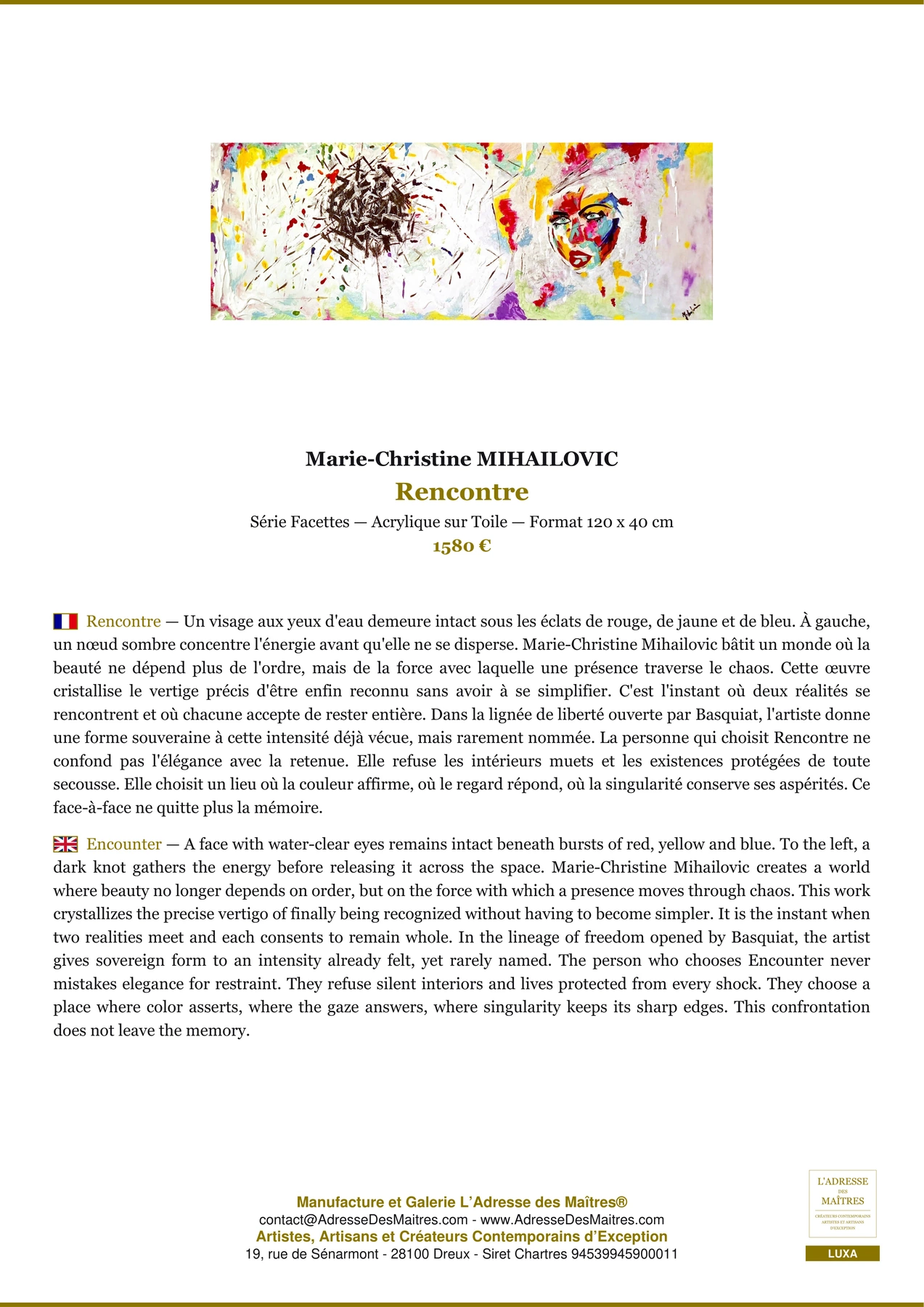 Fiche Premium - Rencontre - Marie-Christine MIHAILOVIC - L'Adresse des Maîtres®