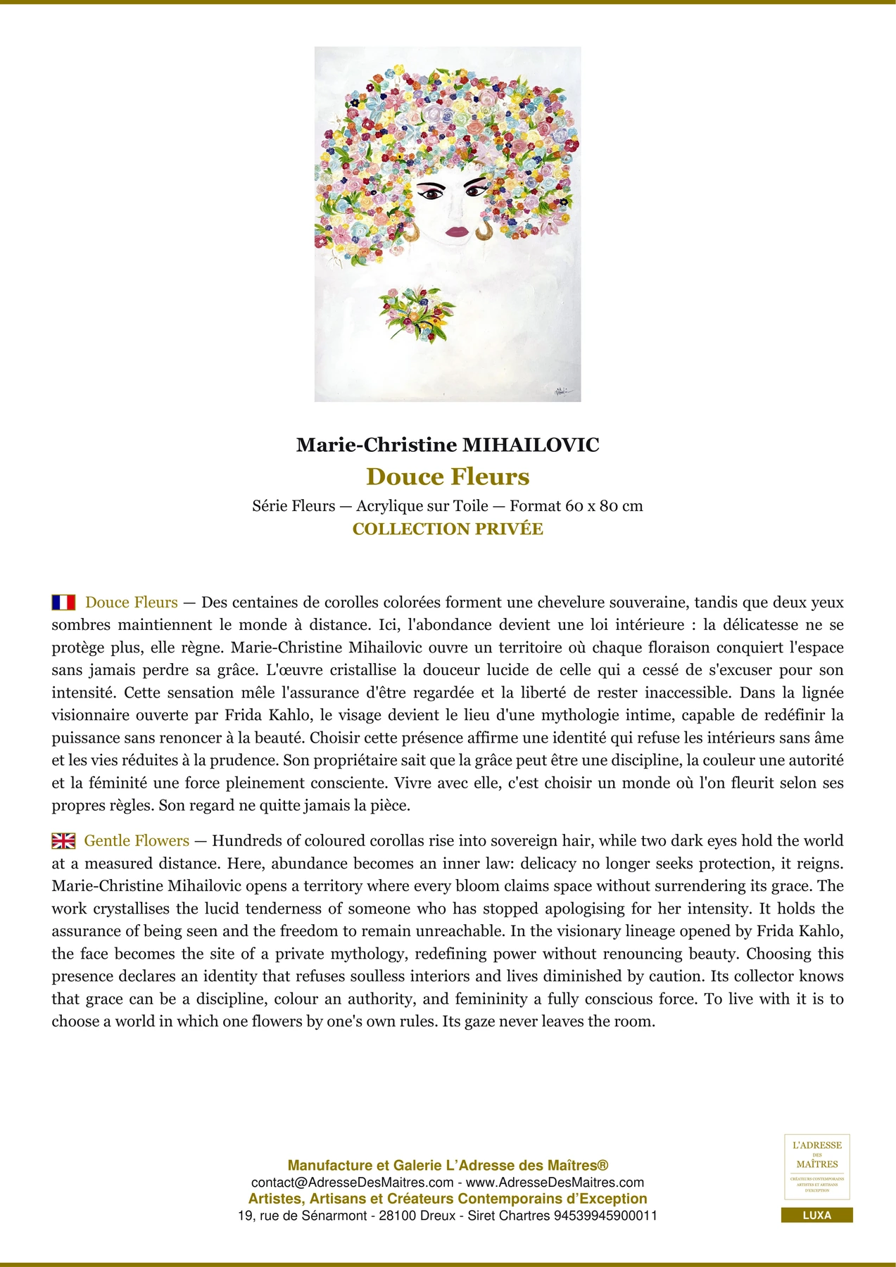 Fiche Premium - Douce Fleurs - Marie-Christine MIHAILOVIC - L'Adresse des Maîtres®
