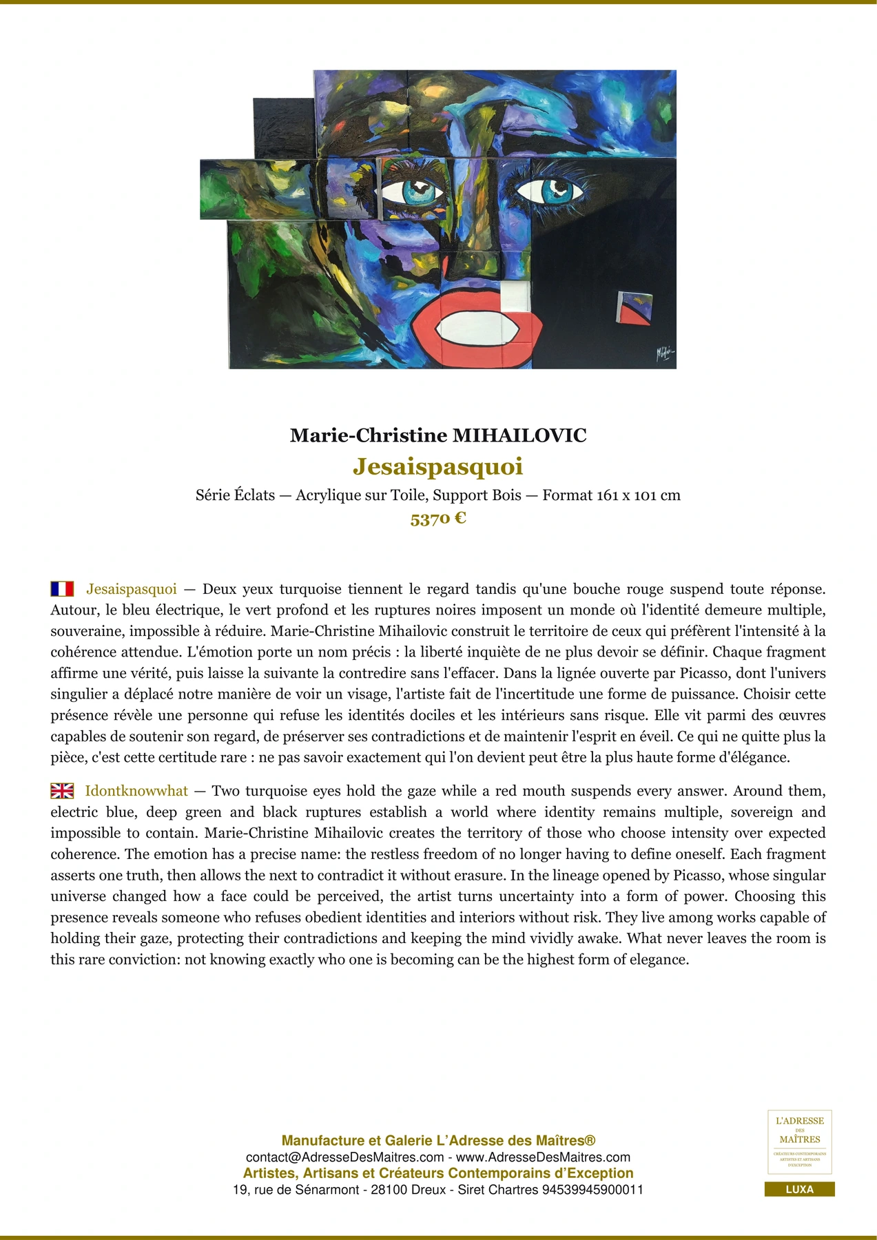 Fiche Premium - Jesaispasquoi - Marie-Christine MIHAILOVIC - L'Adresse des Maîtres®