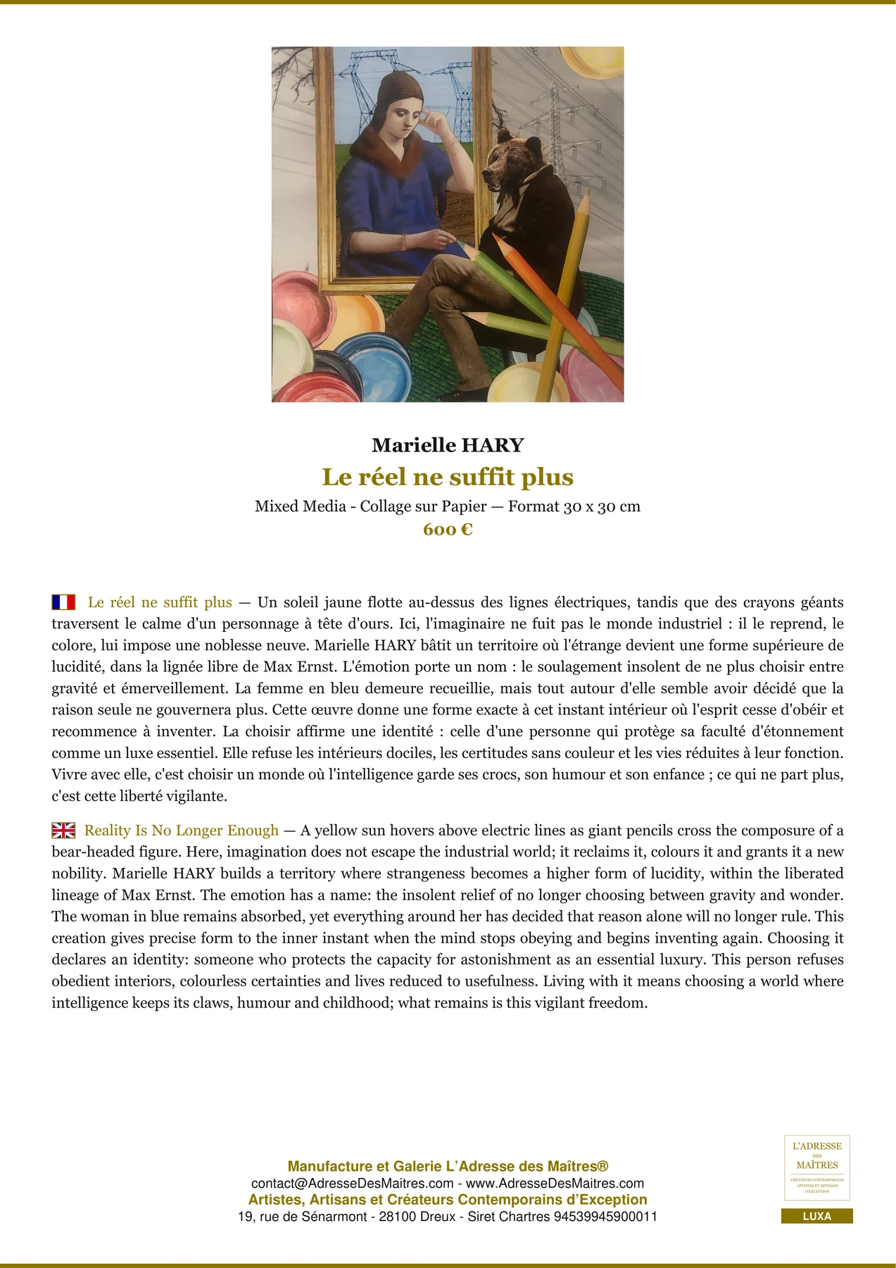 Le réel ne suffit plus, Marielle HARY