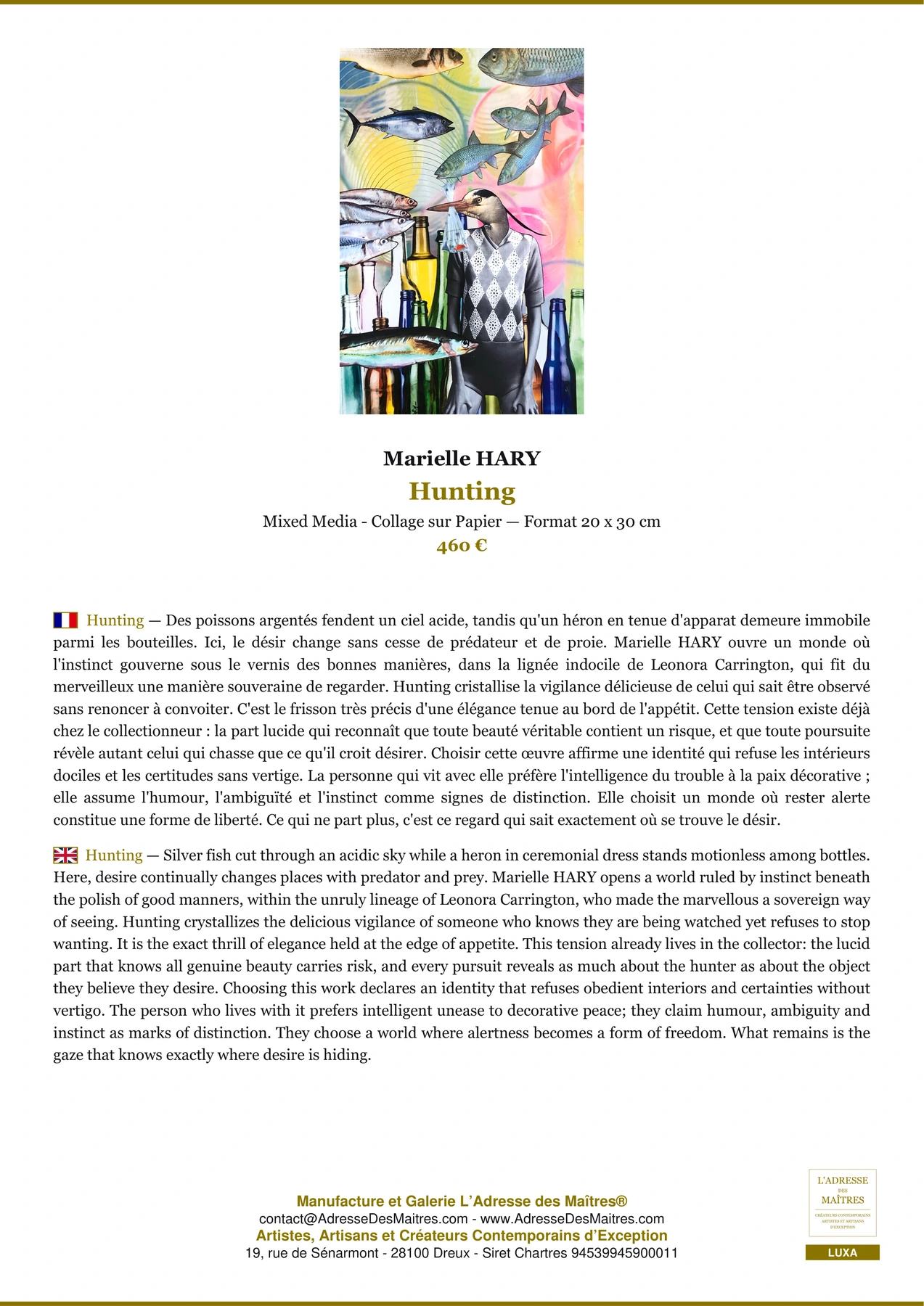 Fiche Premium - Hunting - Marielle HARY - L'Adresse des Maîtres®