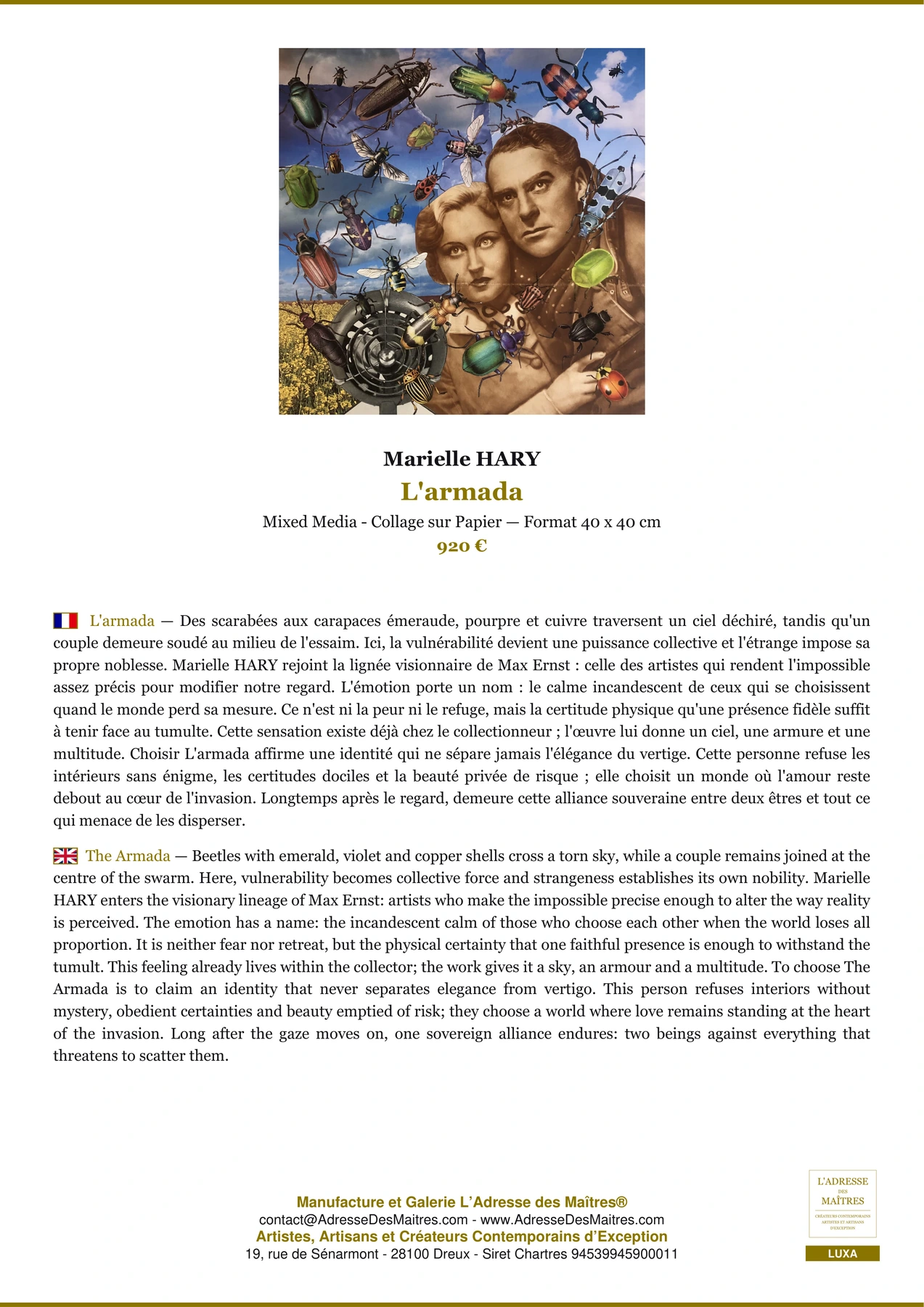 Fiche Premium - L'armada - Marielle HARY - L'Adresse des Maîtres®