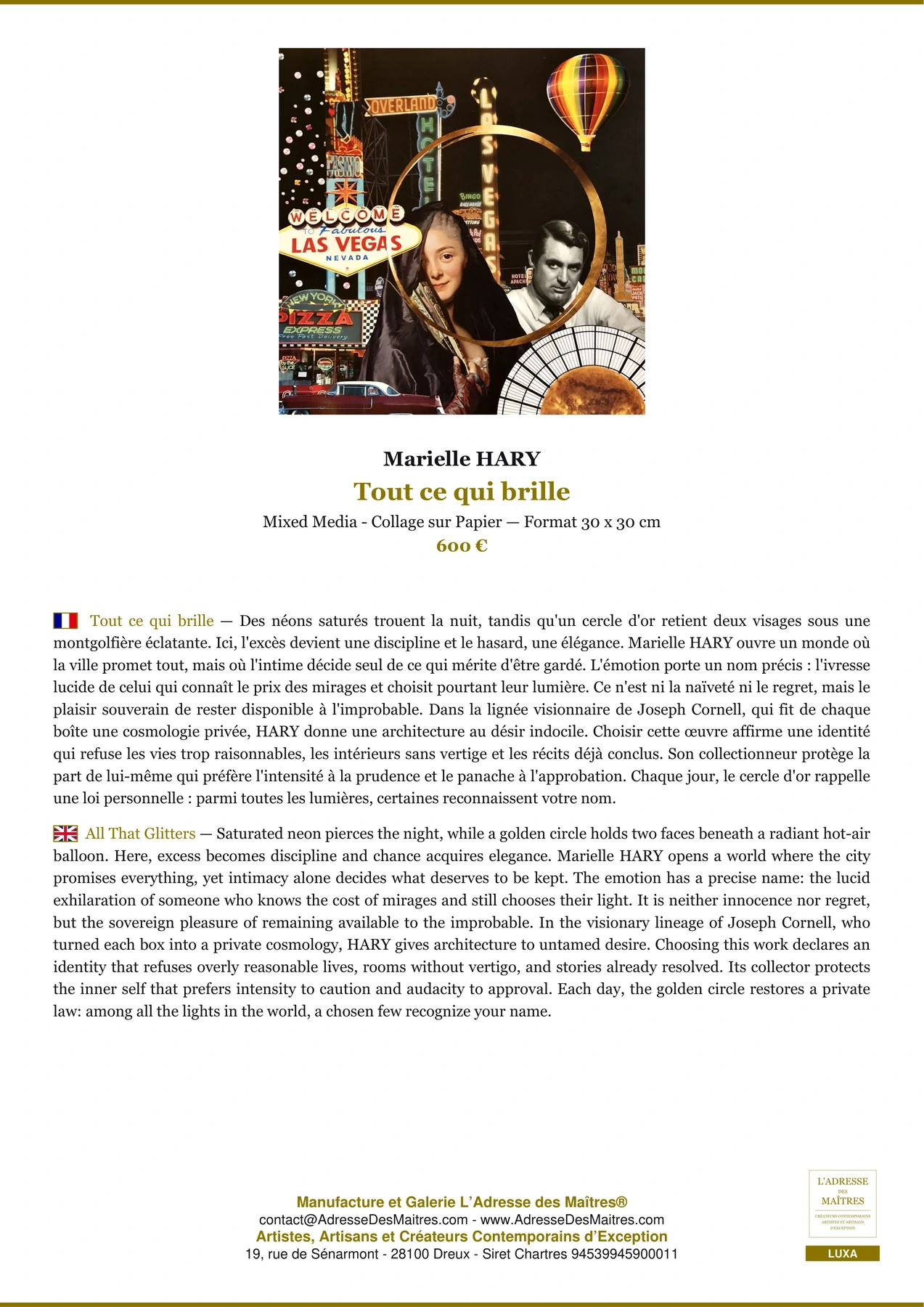 Fiche Premium - Tout ce qui brille - Marielle HARY - L'Adresse des Maîtres®