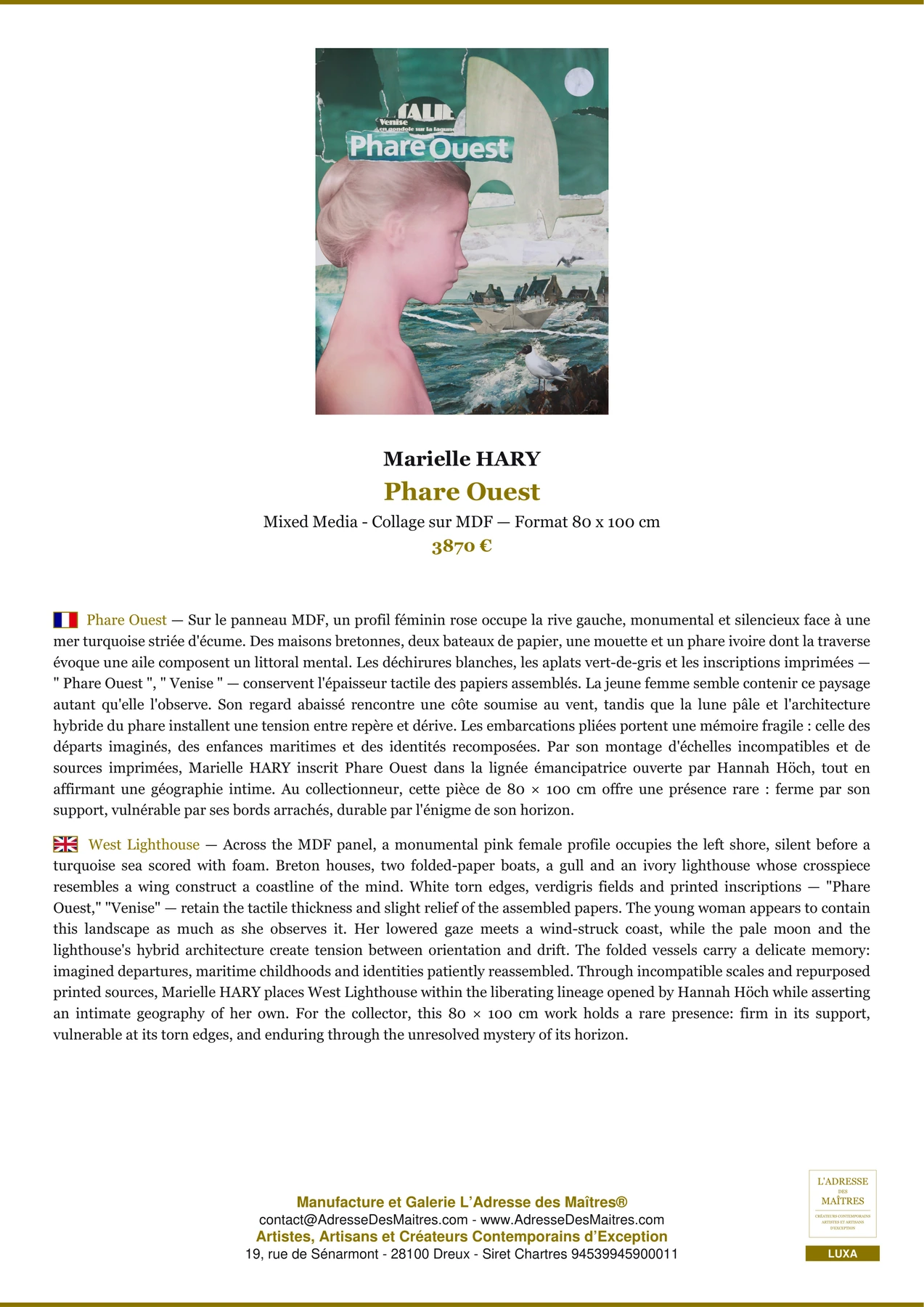Fiche Premium - Phare Ouest - Marielle HARY - L'Adresse des Maîtres®