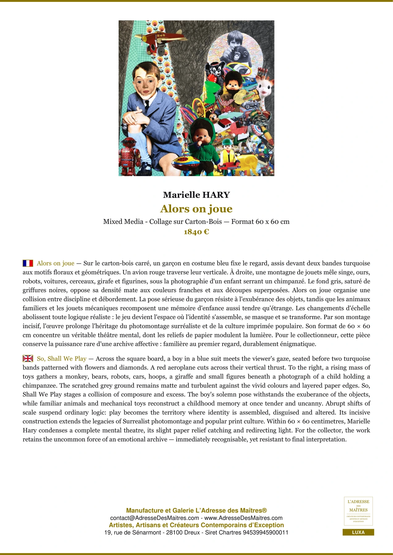 Fiche Premium - Alors on joue - Marielle HARY - L'Adresse des Maîtres®