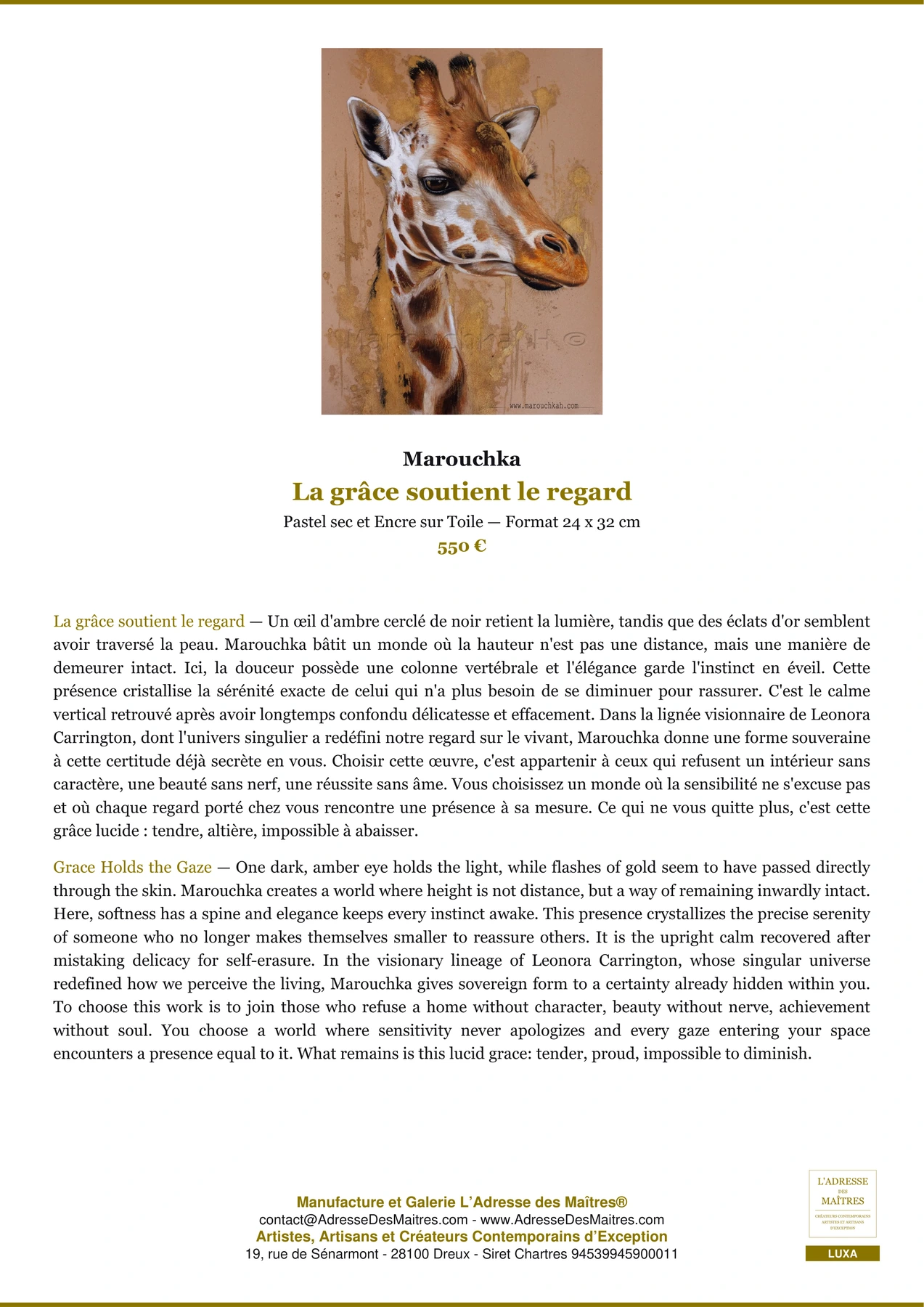 Fiche Premium — La grâce soutient le regard — Marouchka — L'Adresse des Maîtres®