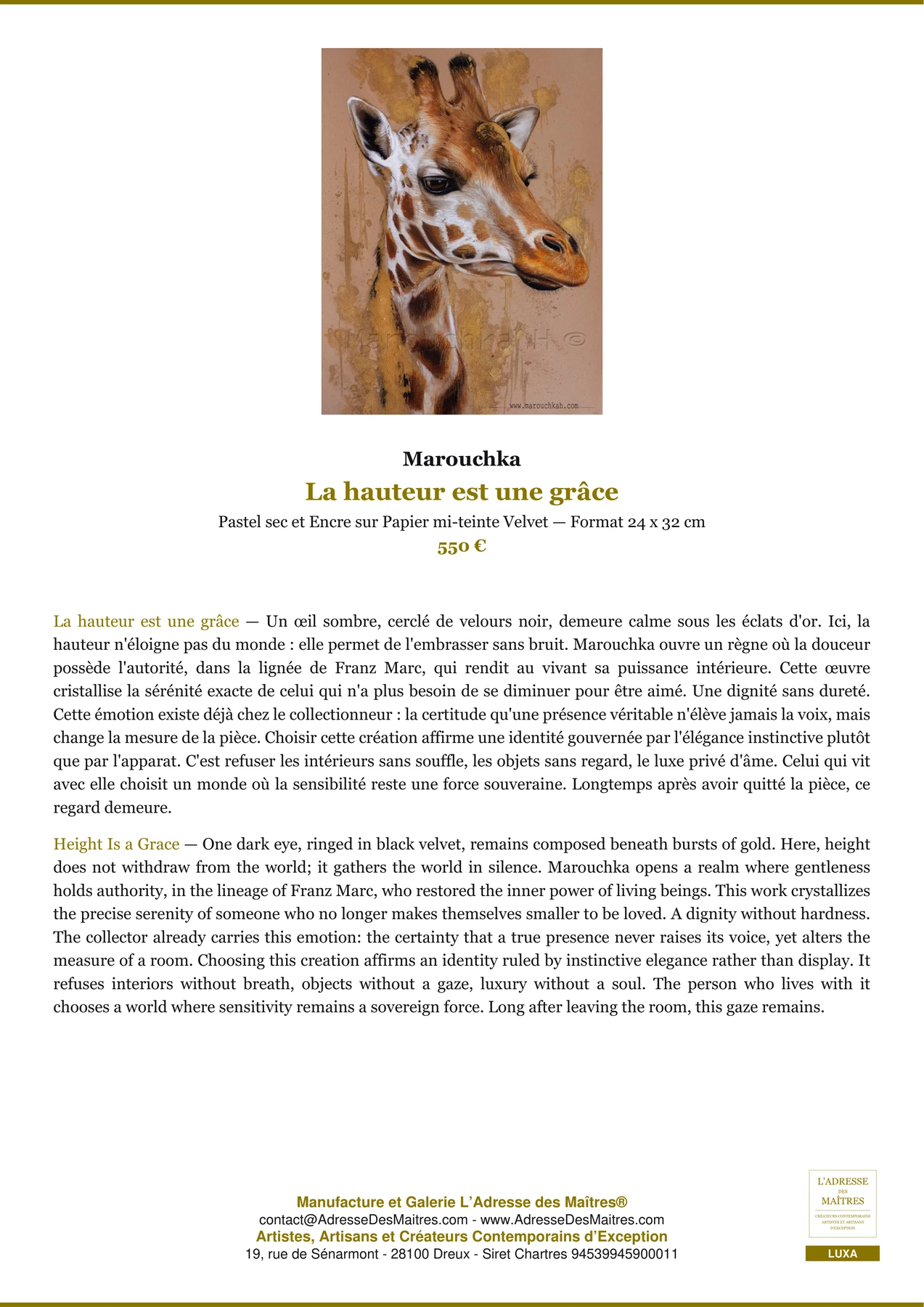 Fiche Premium — La hauteur est une grâce — Marouchka — L'Adresse des Maîtres®