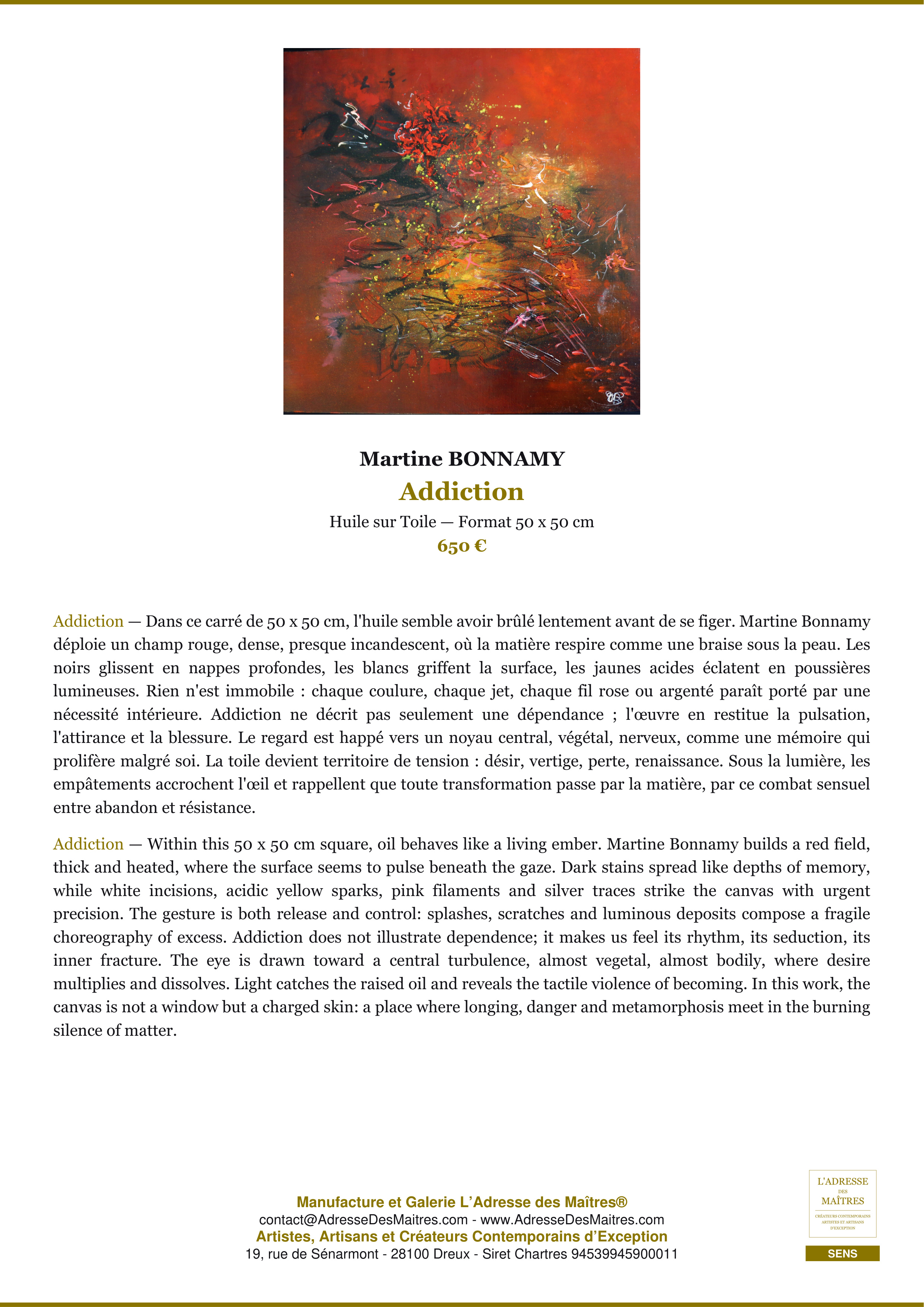Fiche Premium — Addiction — Martine BONNAMY — L'Adresse des Maîtres®