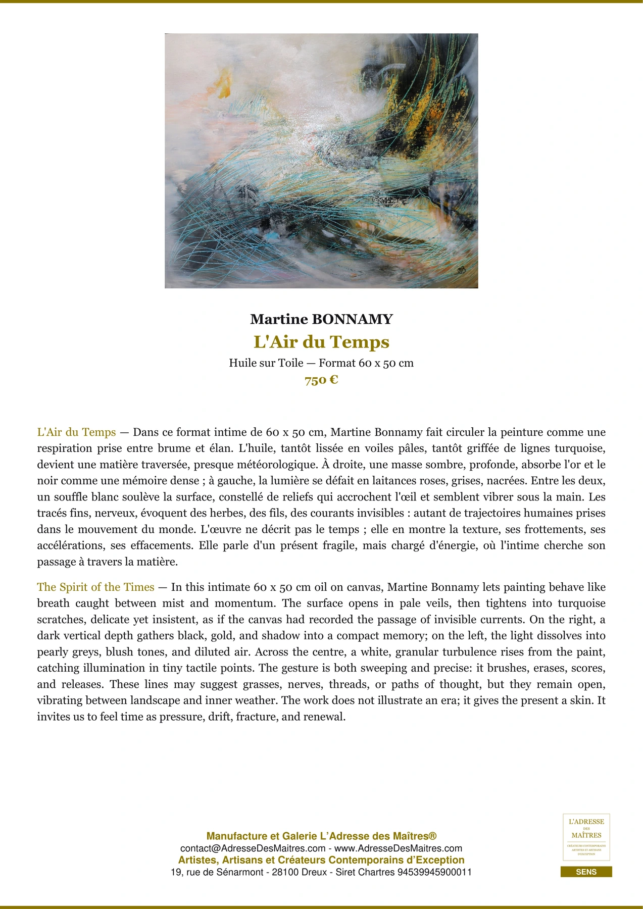 Fiche Premium - L'Air du Temps - Martine BONNAMY - L'Adresse des Maîtres®
